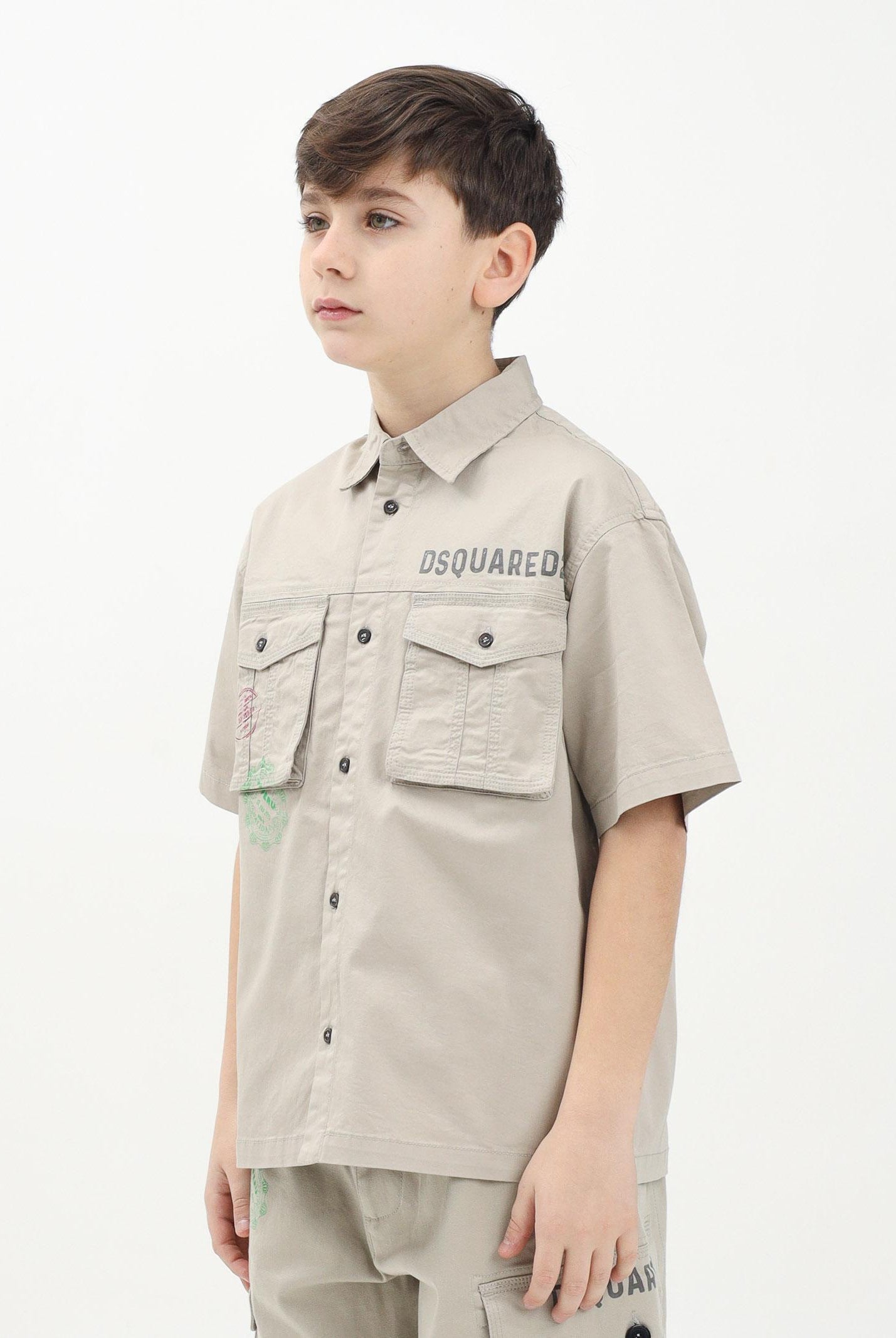 Camicia a manica corta beige per donna, ragazzi e bambini con grafica Passport DQ2775D0ACB DQ717 DSQUARED2