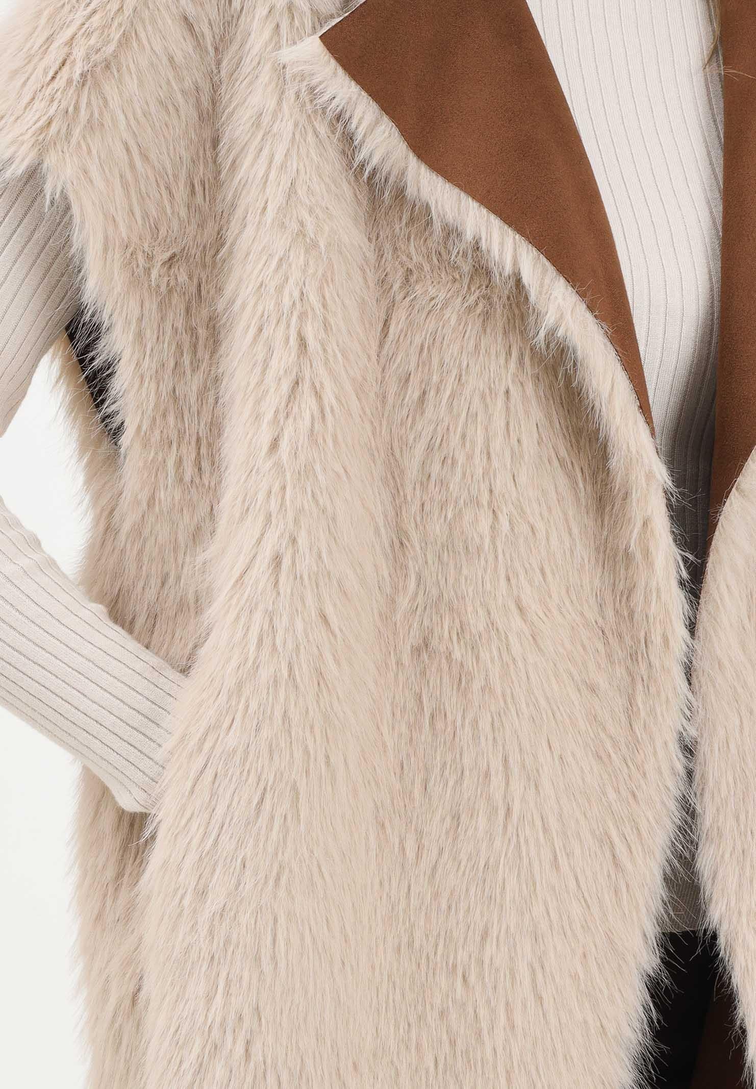 MEHRAN Pelliccia smanicata reversibile beige da donna 25235BRWBIS BRWBIS MEHRAN