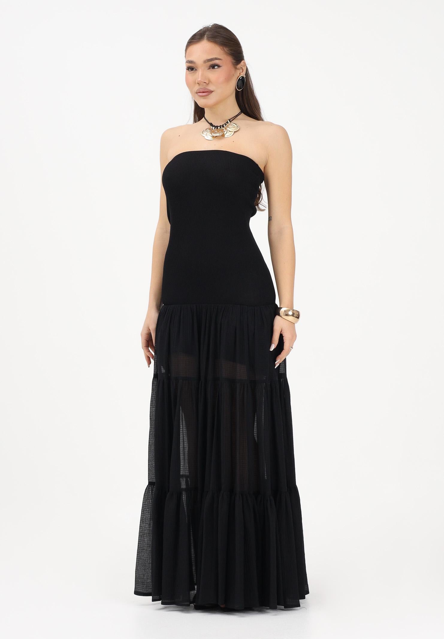 PINKO Abito lungo strapless nero da donna con gonna in voile 107015A3D1 Z99 PINKO