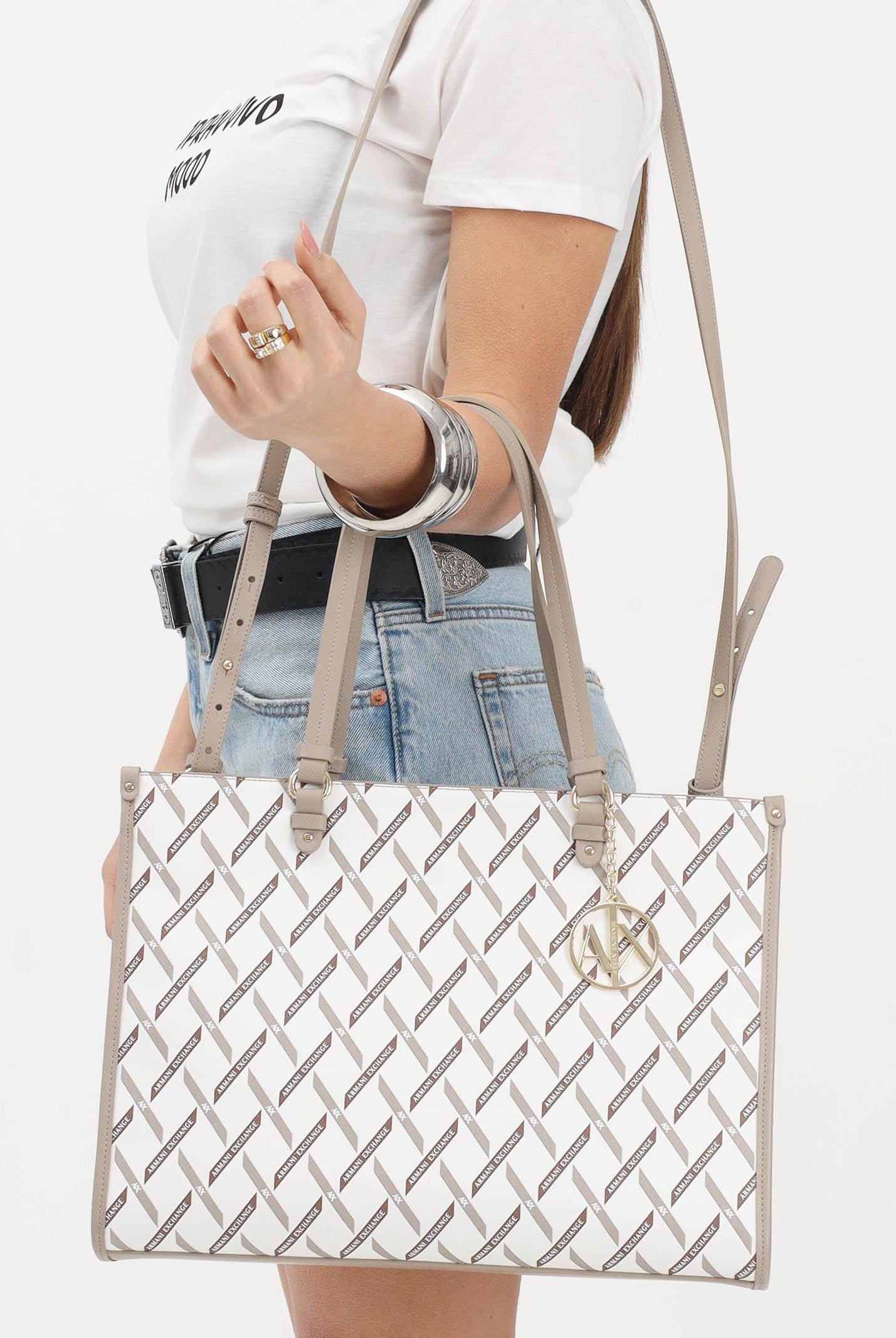 ARMANI EXCHANGE Shopper avorio da donna con logo all-over XW000927AF17155 M1245 ARMANI EXCHANGE