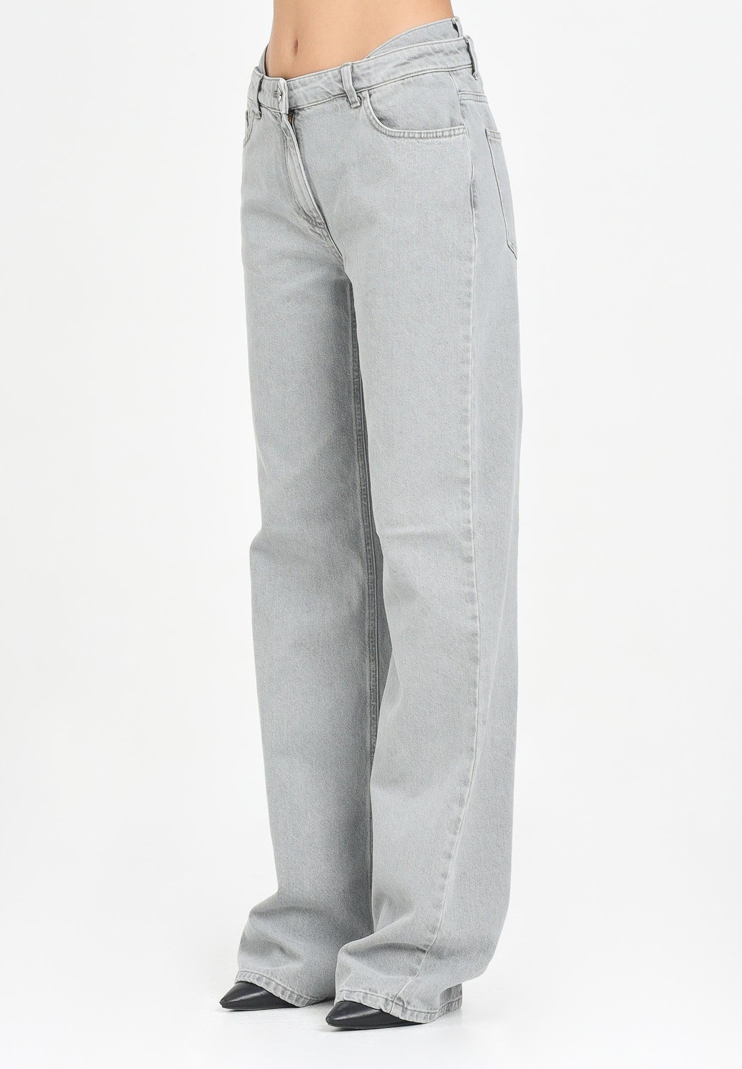 ELISABETTA FRANCHI Jeans in denim grigio da donna a vita doppia con logo ricamato PJ11D56E2 382 ELISABETTA FRANCHI