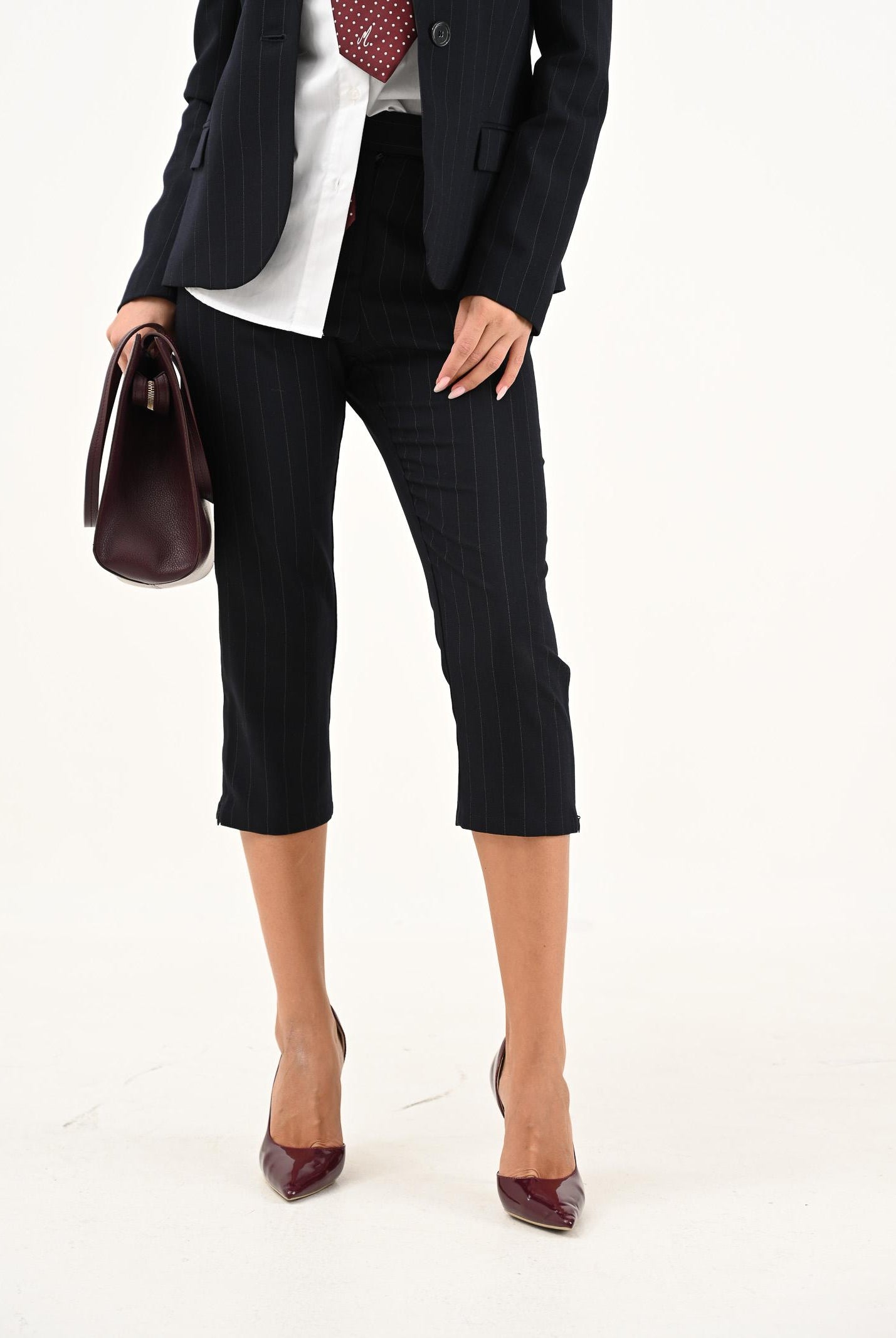 PINKO Pantalone cropped blu da donna con motivo gessato 105672A2QY EZ1 PINKO