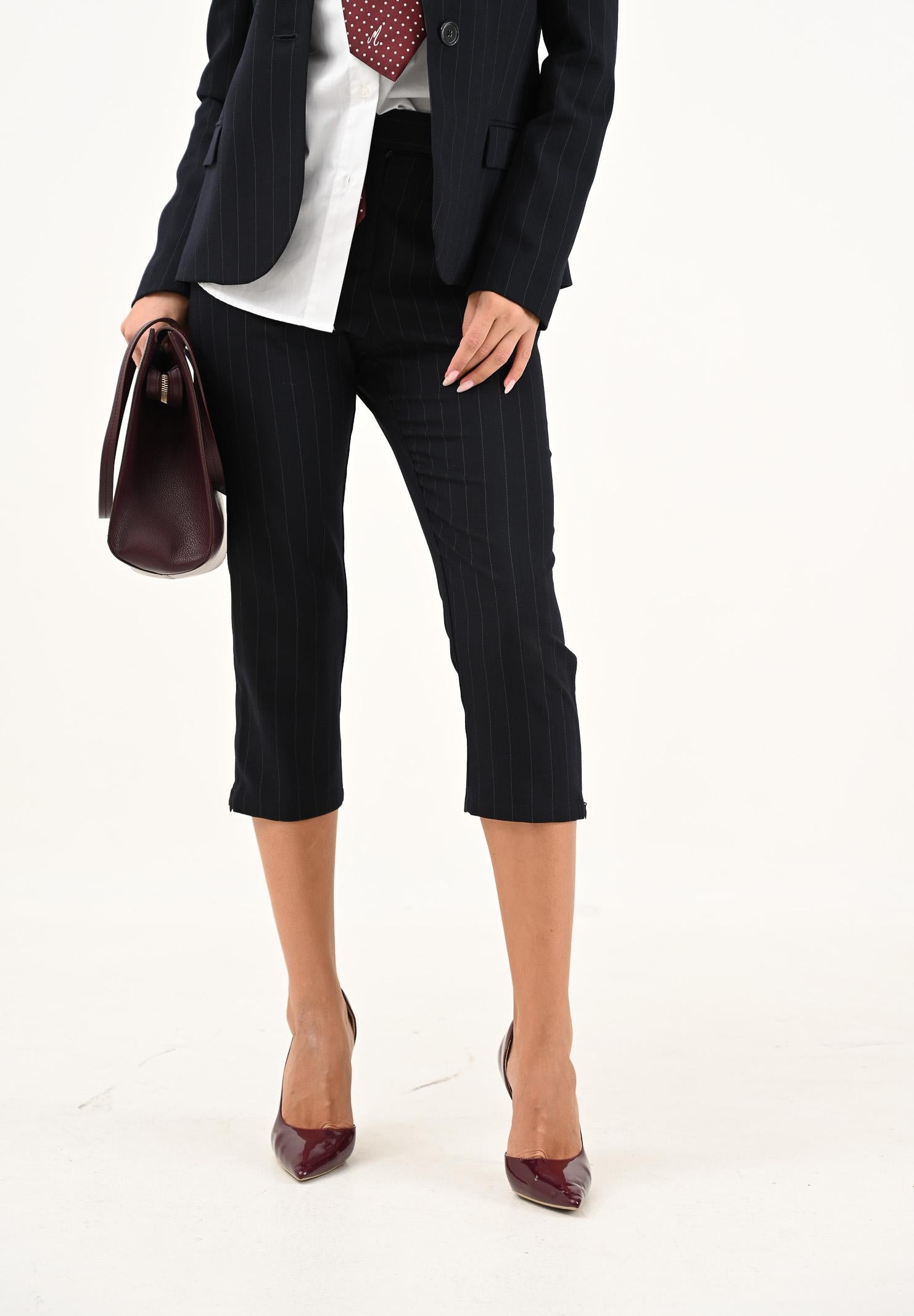 PINKO Pantalone cropped blu da donna con motivo gessato 105672A2QY EZ1 PINKO