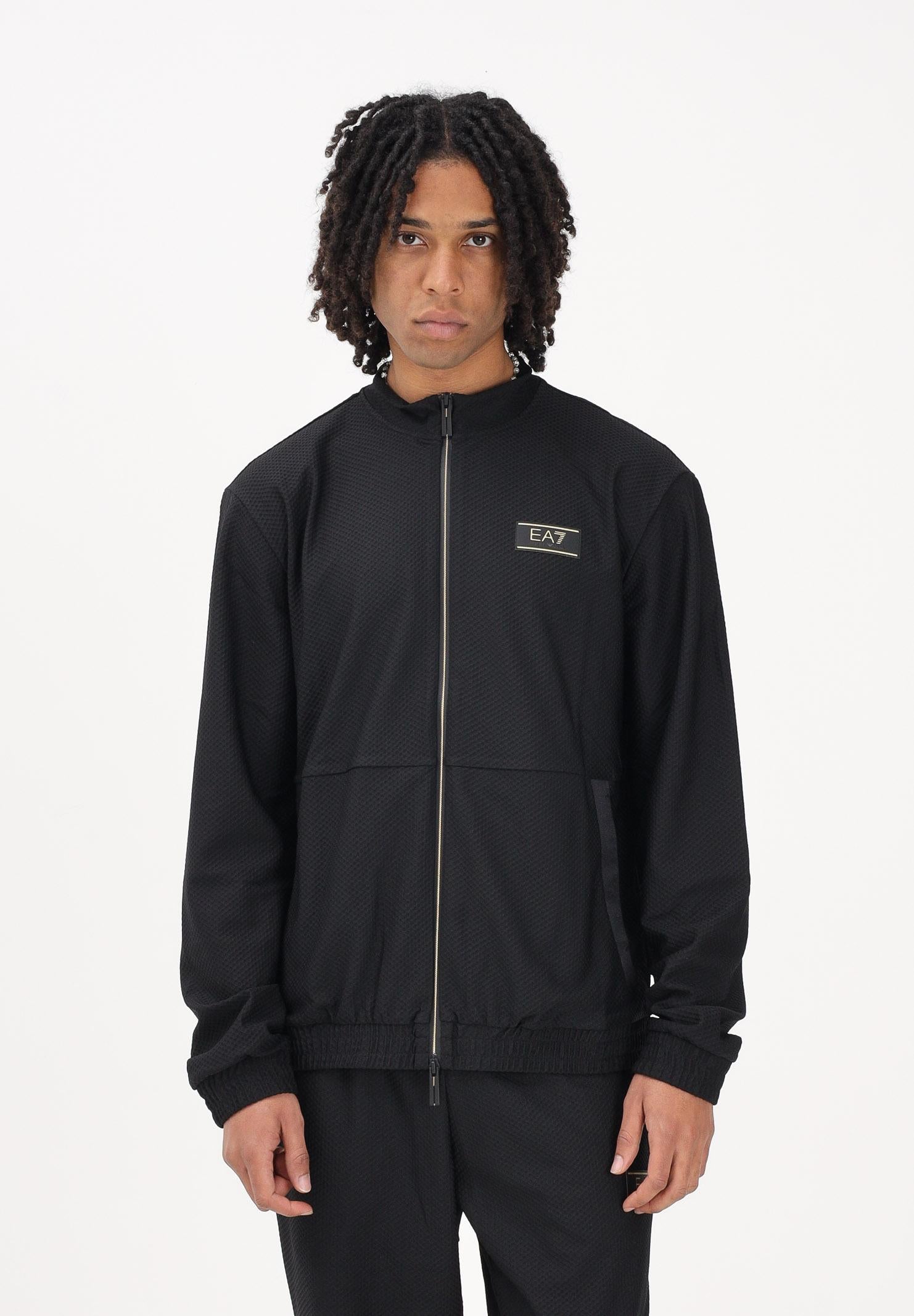 EA7 Felpa con zip nera da uomo con lavorazione micro-texture 7M001338AF21099 UC001 EA7