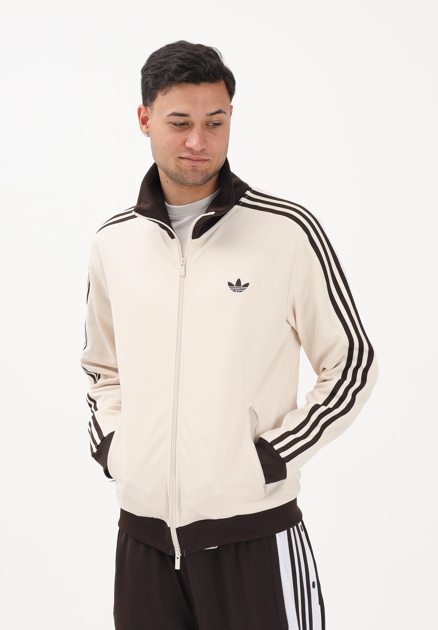 ADIDAS ORIGINALS Felpa con zip BECKENBAUER panna e marrone da uomo KQ9491 . ADIDAS ORIGINALS