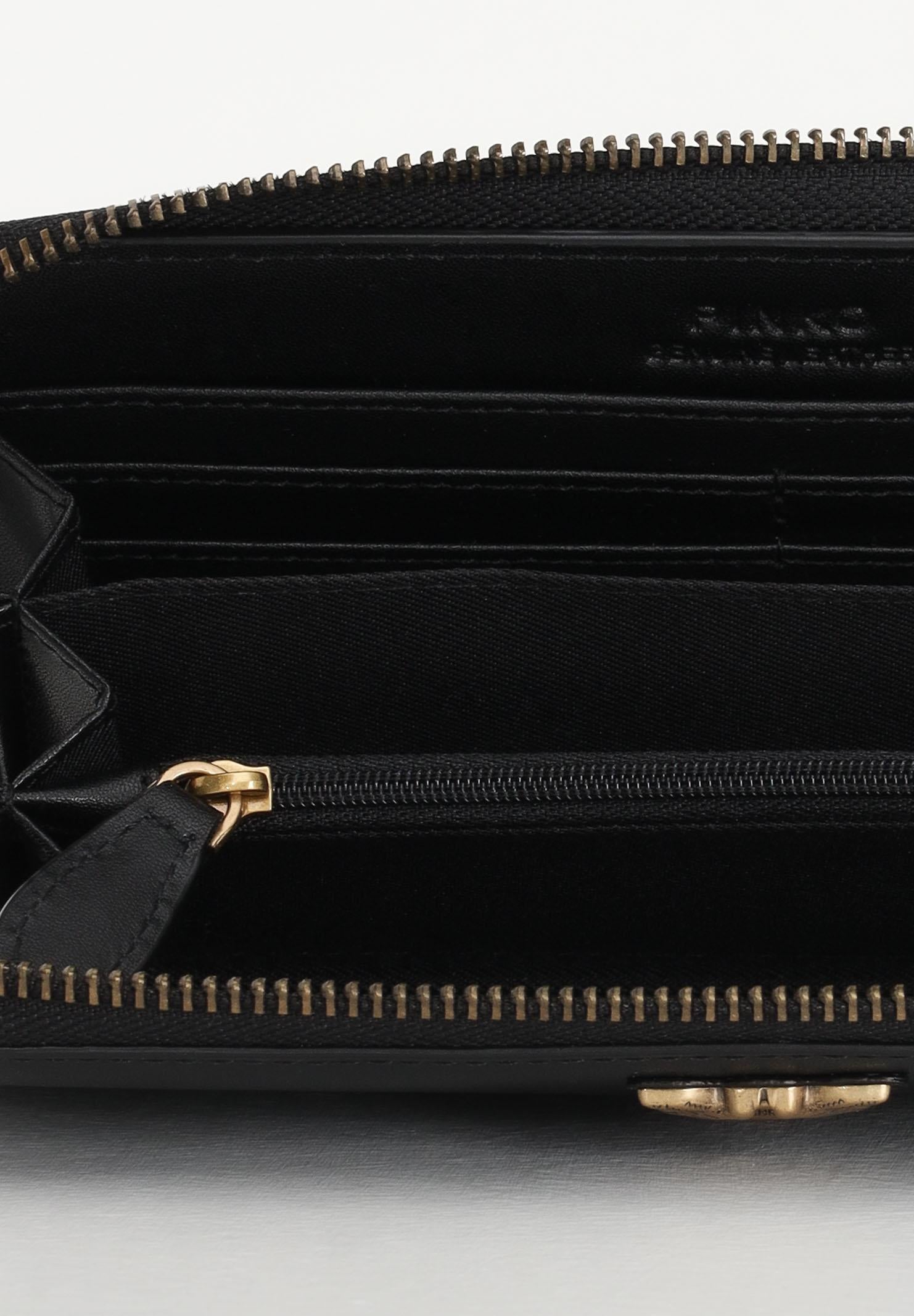 PINKO Portafogli zip-around in morbida pelle mano seta nero da donna 100250A0F1 Z99Q PINKO