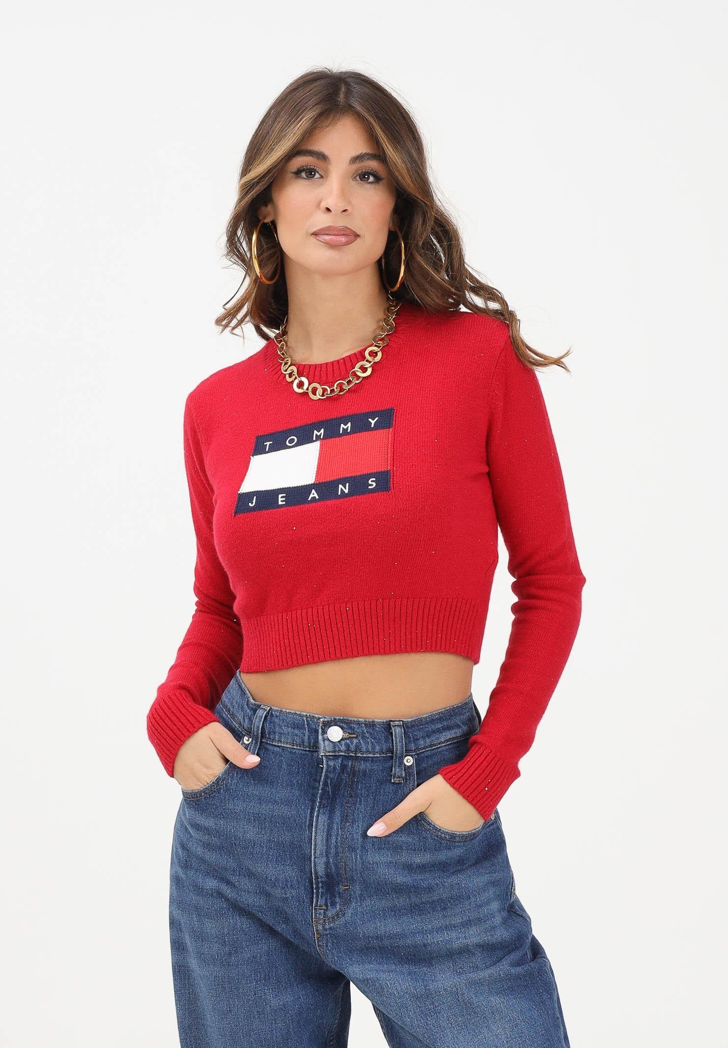 TOMMY JEANS Maglioncino girocollo rosso da donna con logo DW0DW21690XJP TOMMY JEANS