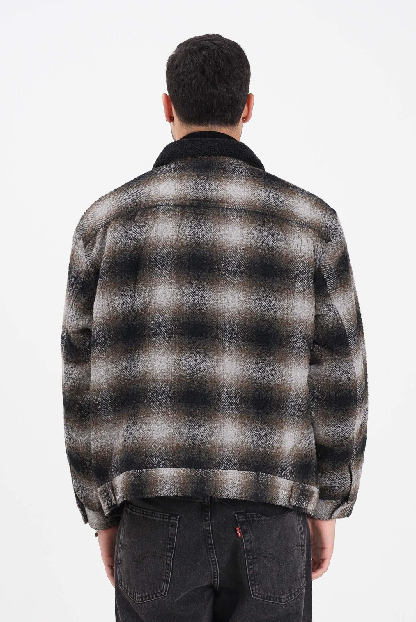 LEVI'S® Montone Sherpa Trucker da uomo con motivo check sfumato nei toni del nero, grigio e marrone A6030-0012 LEVI'S®