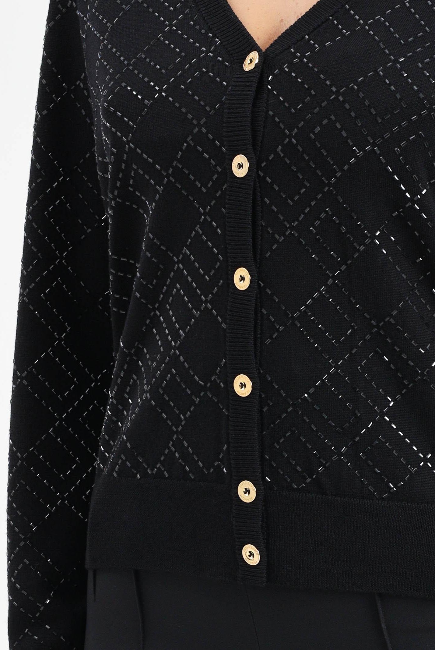 ELISABETTA FRANCHI Cardigan nero da donna con cristalli<BR/> MK26B56E2 188 ELISABETTA FRANCHI