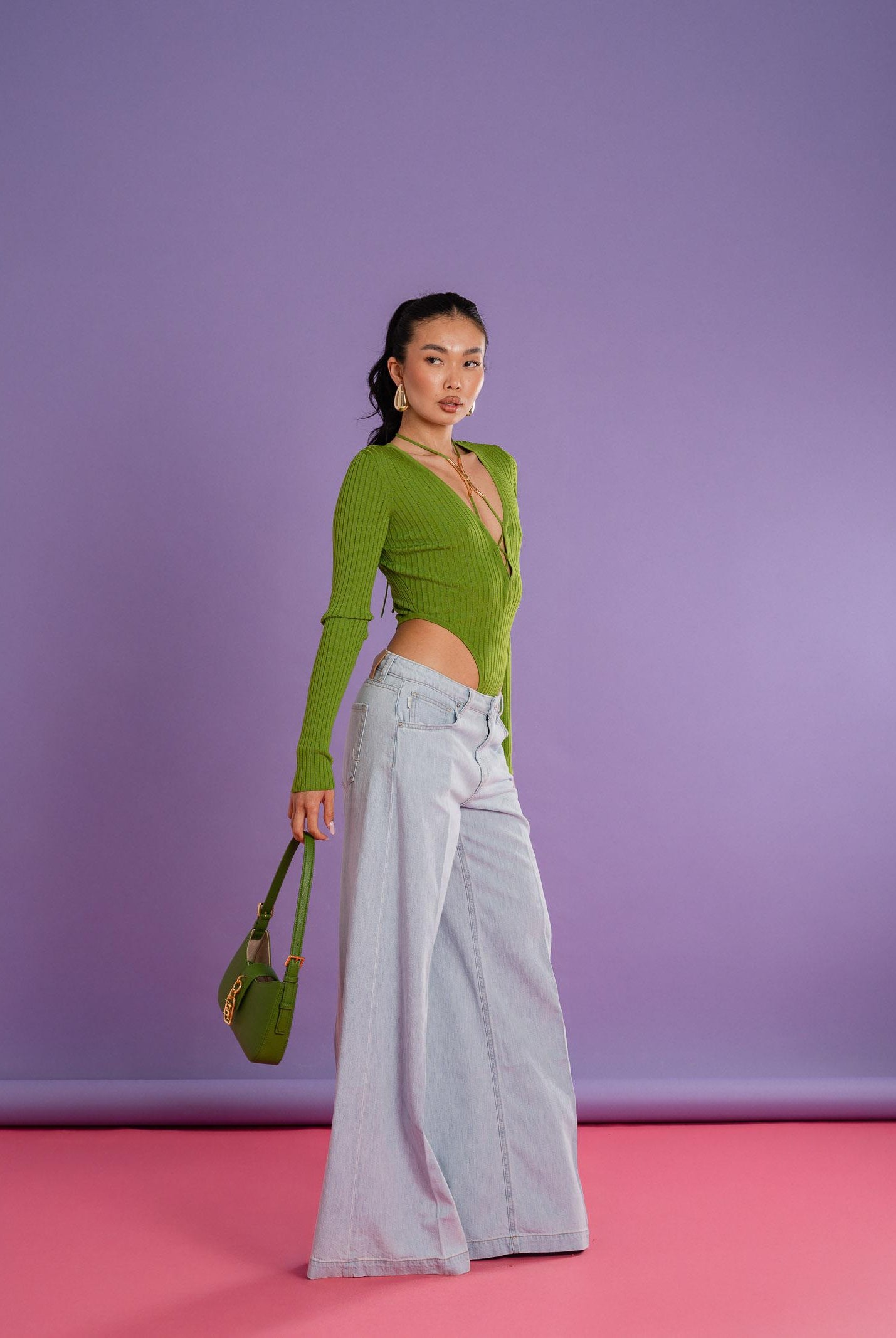 ELISABETTA FRANCHI Body a manica lunga verde da donna con dettaglio gioiello BK83S61E2 EV3 ELISABETTA FRANCHI