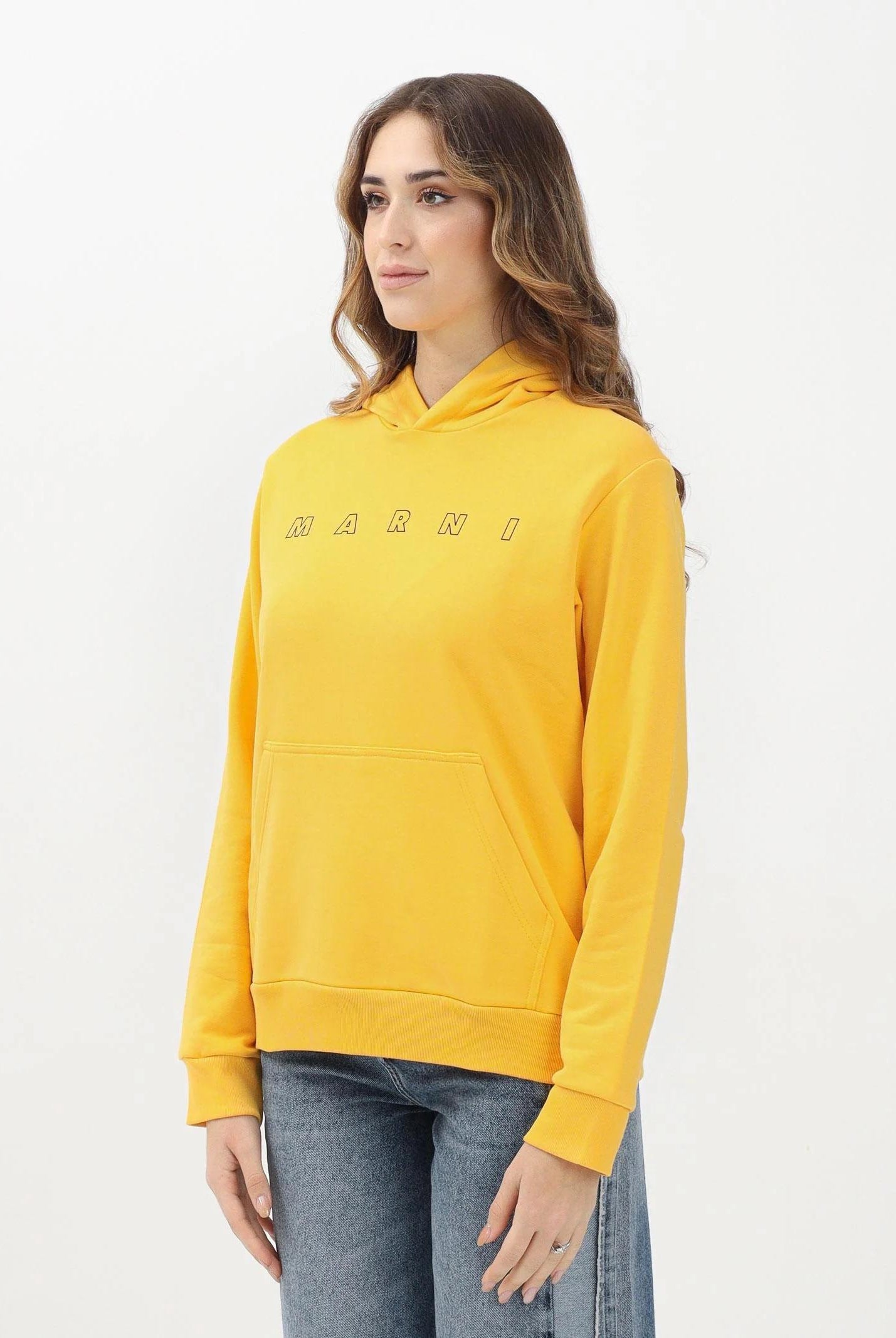 MARNI Felpa con cappuccio gialla per donna, ragazzi e bambini rifinita da stampa logo M01407M00V0 0M219 MARNI