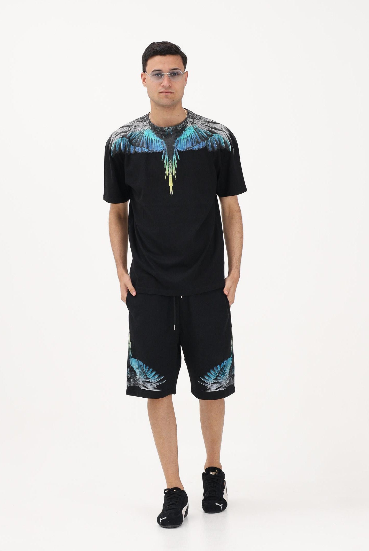 MARCELO BURLON COUNTY OF MILAN T-shirt a manica corta nera da uomo con stampa ali S6CMMATH022 110 MARCELO BURLON COUNTY OF MILAN