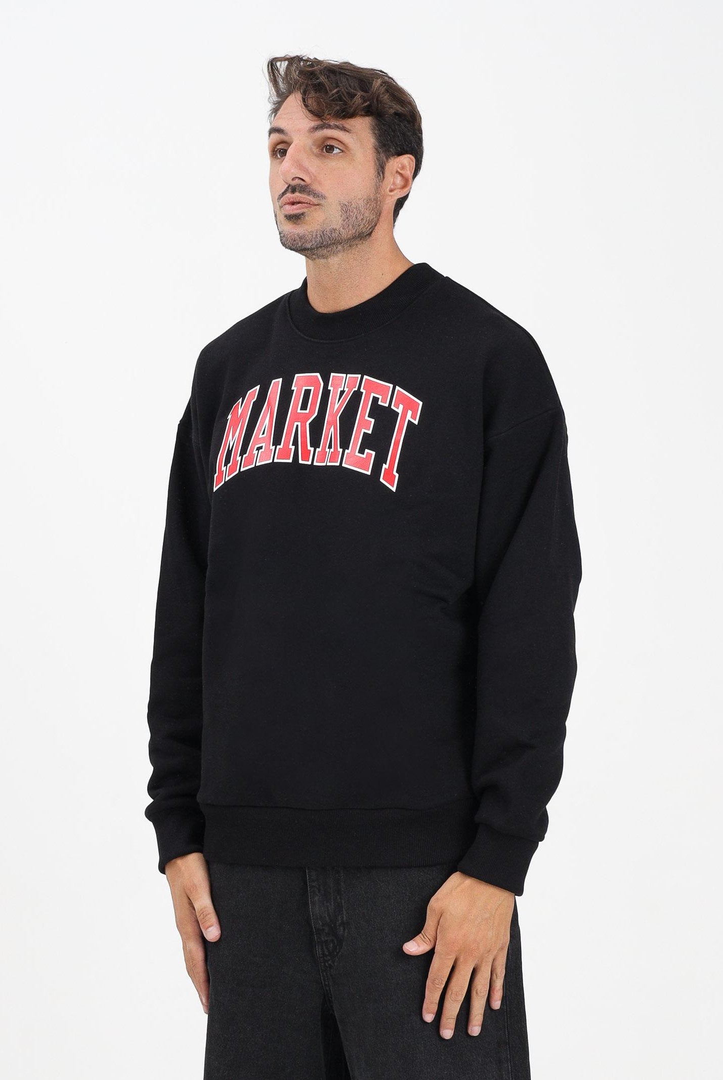 MARKET Felpa girocollo nera da uomo con logo F5MKMASW007 110 MarKET