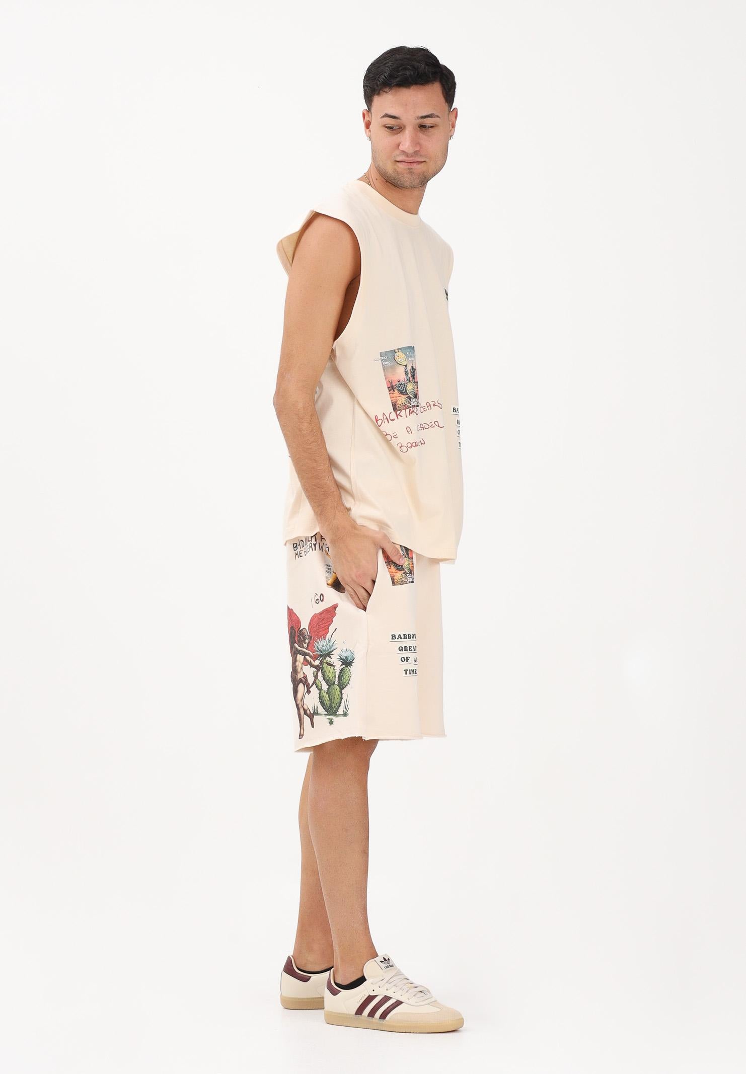 BARROW Shorts sportivo beige per uomo e donna con stampe S6BWUABE034 013 BARROW