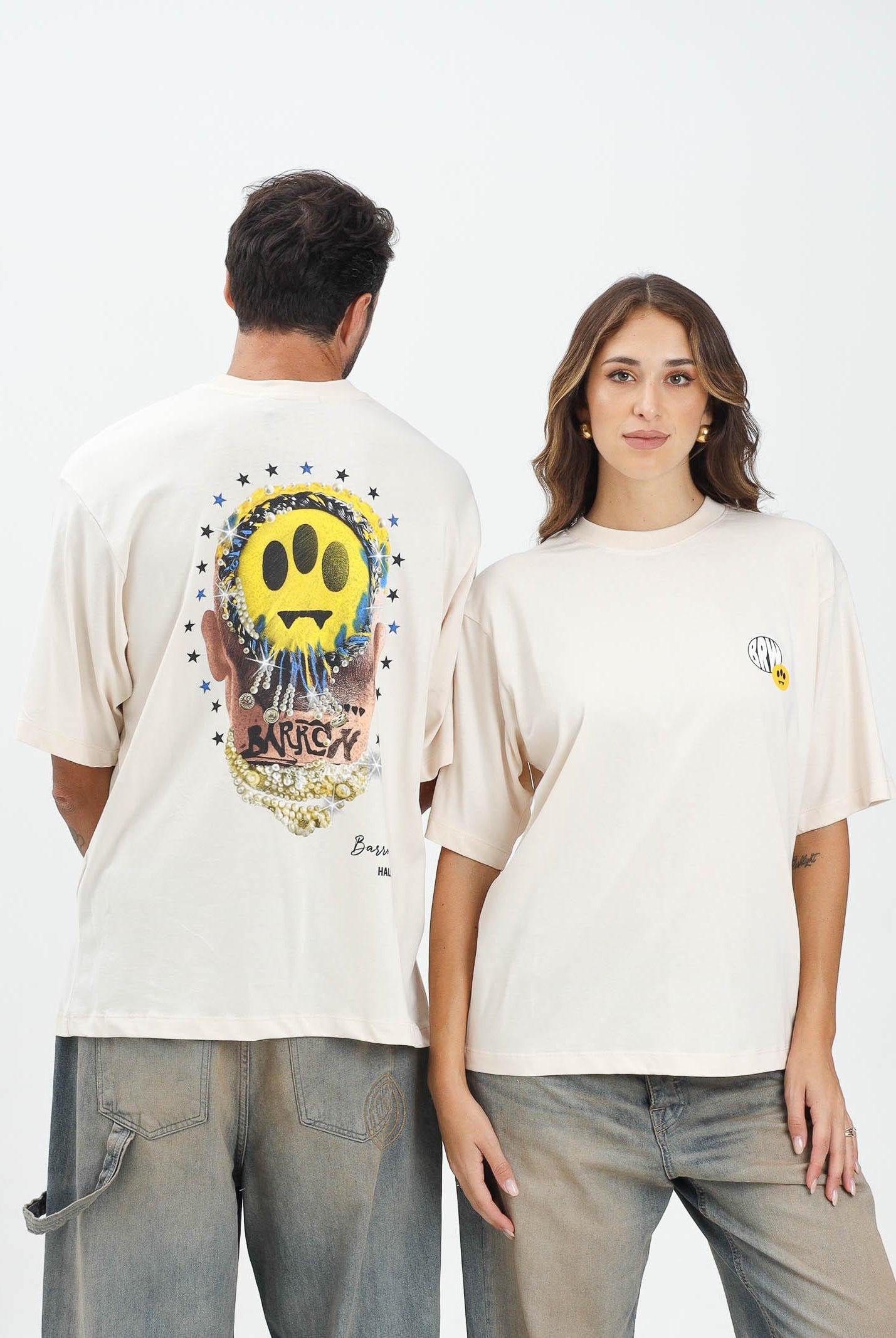 BARROW T-shirt a manica corta panna per uomo e donna con stampa F5BWUATH128 013 BARROW