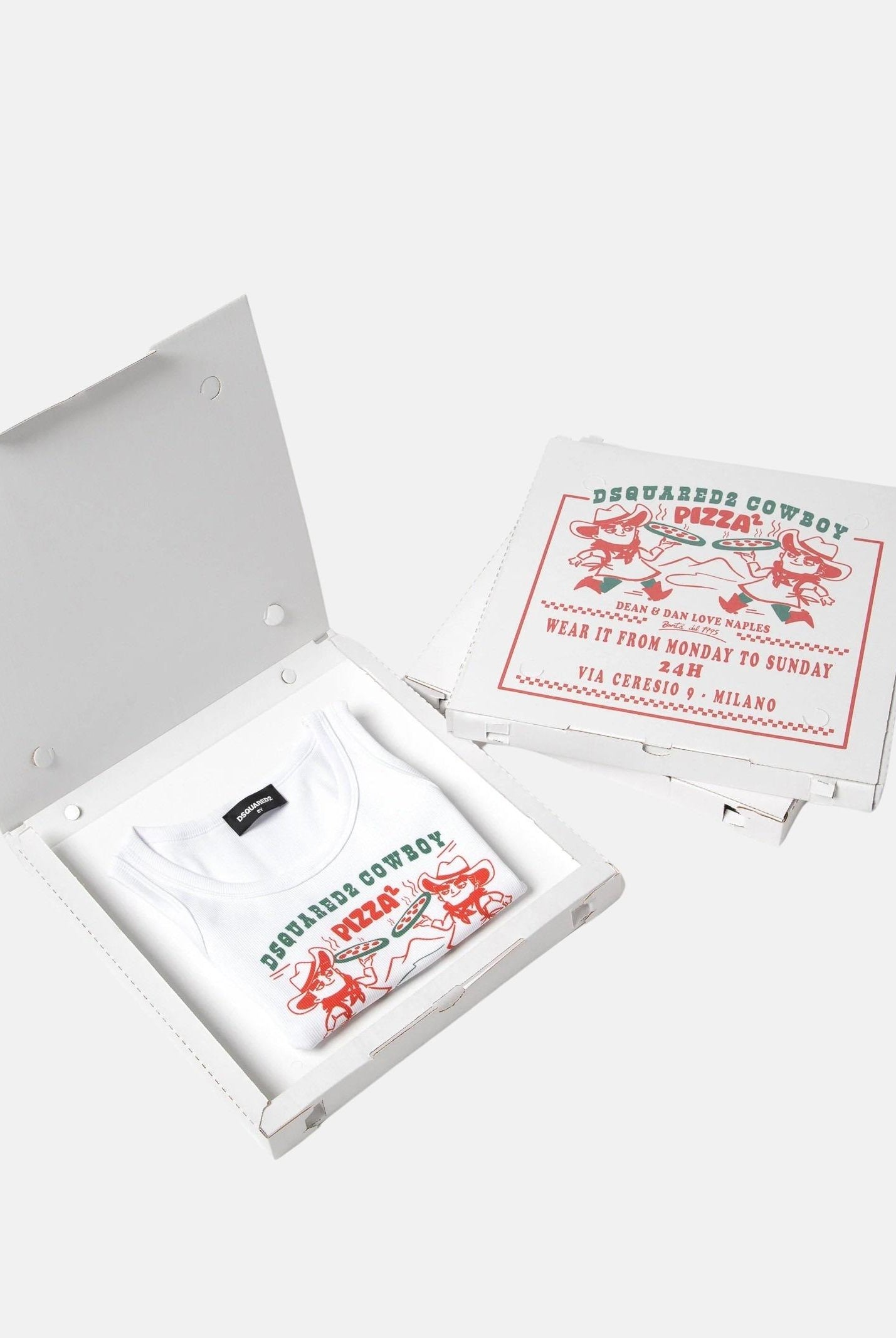 Canotta bianca per bambino e bambina con grafica Cowboy Pizza DQ2974D0A2C-B DQ100 DSQUARED2