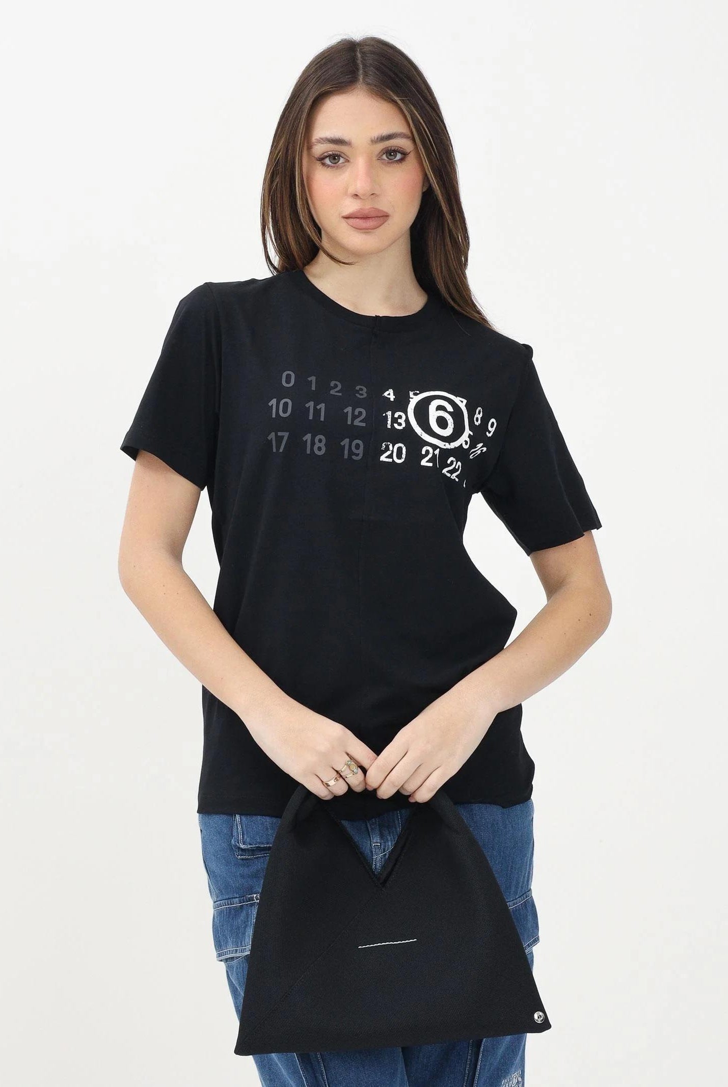 MAISON MARGIELA T-shirt a manica corta nera per donna, ragazzi e bambini con grafica "Stamp Numbers" M60775MM04I M6900 MAISON MARGIELA