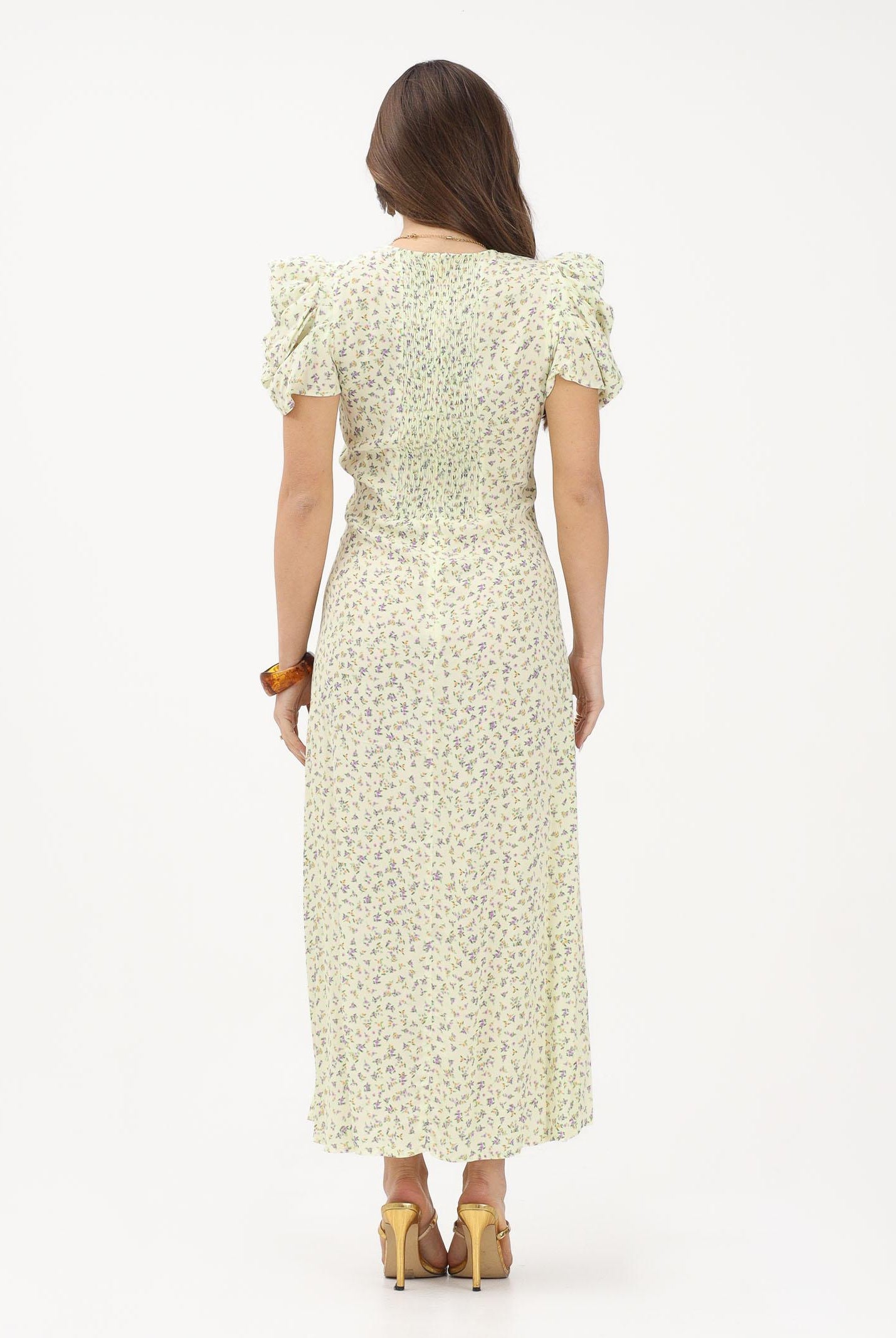 MAR DE MARGARITAS Abito midi Kristel giallo da donna con micro stampa floreale MMABW01537 GI34 Mar de margaritas