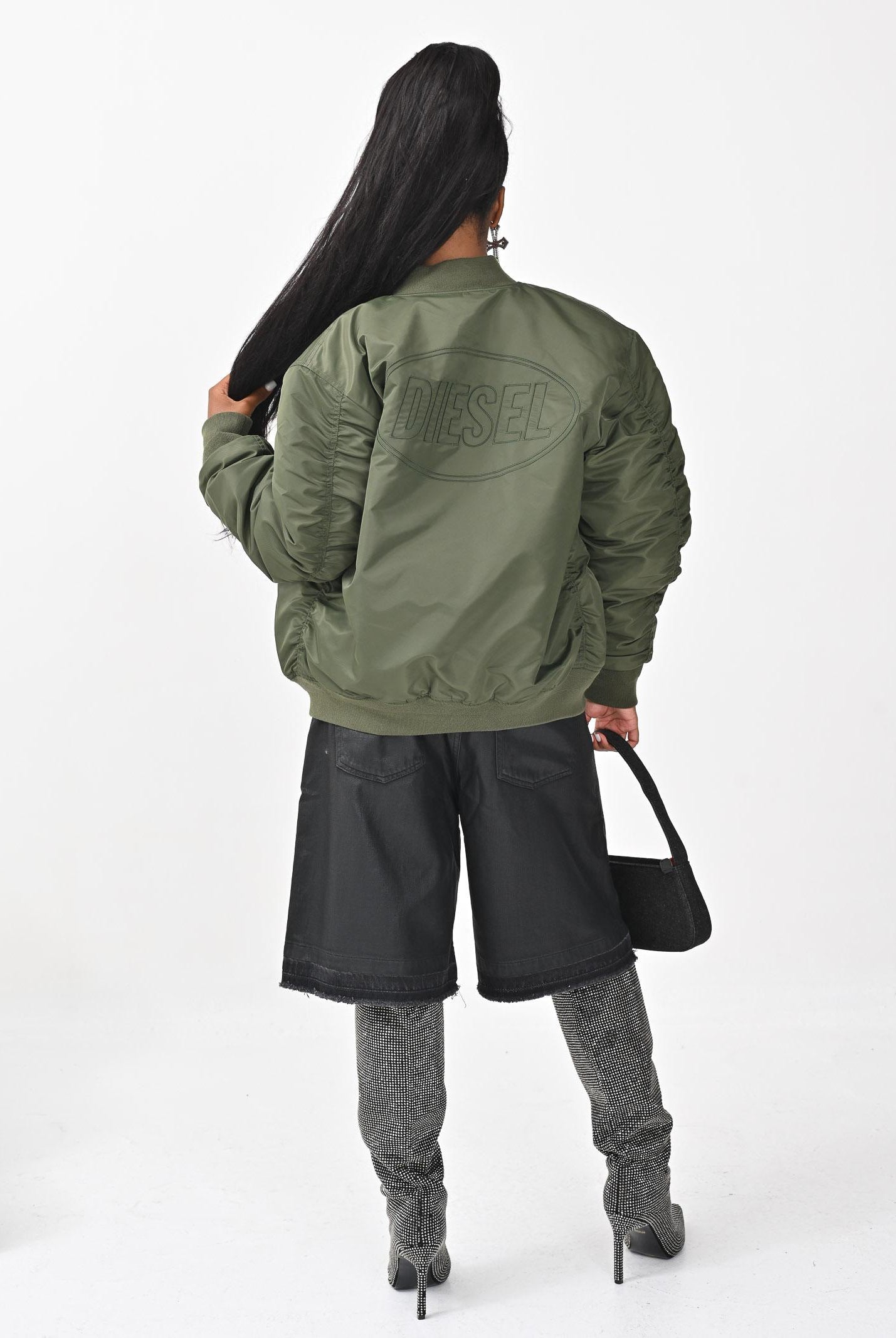 DIESEL Bomber verde militare per donna, ragazzi e bambini con maxi logo Oval Diesel J023980KAUX K513 DIESEL