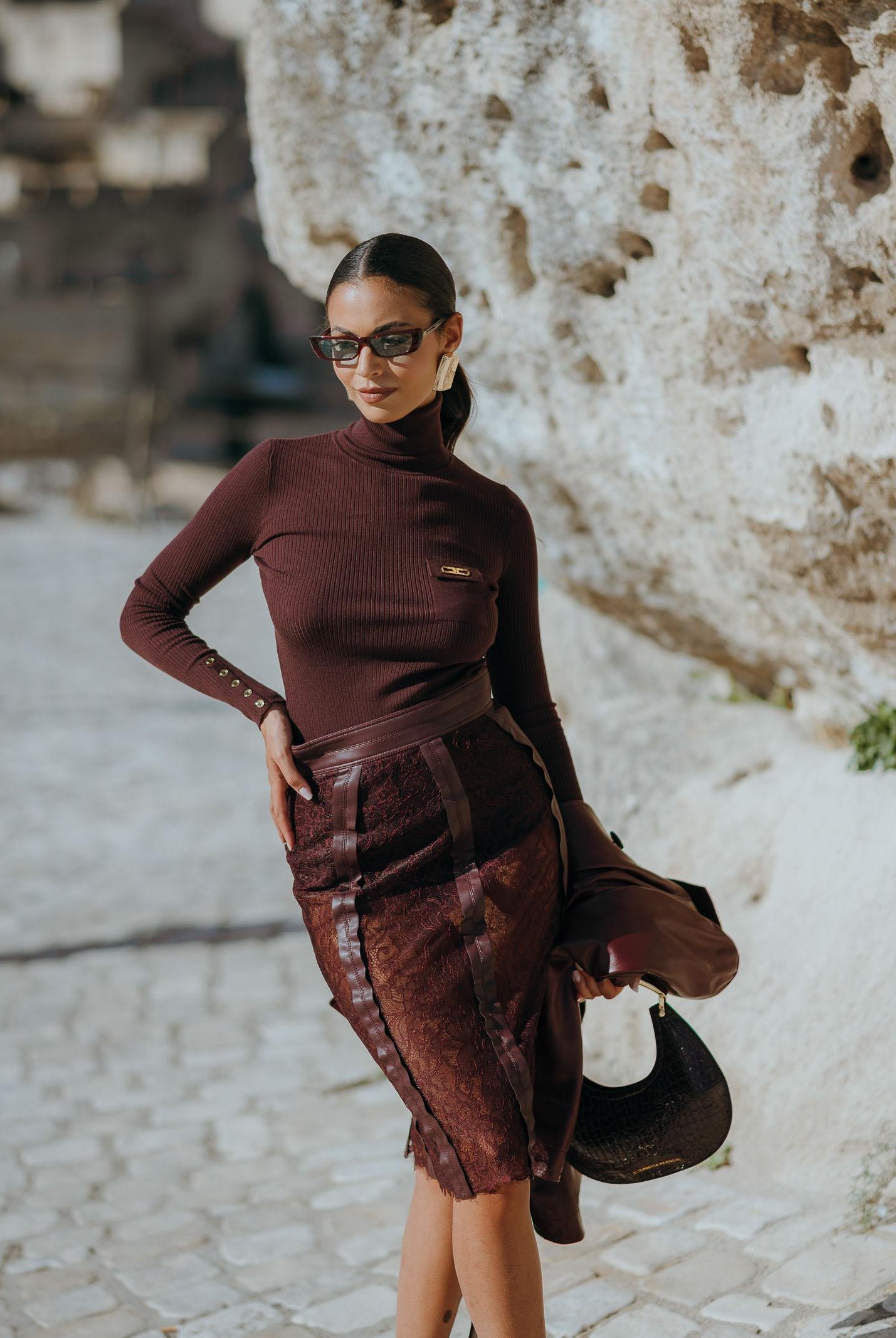 ELISABETTA FRANCHI Maglioncino a collo alto bordeaux da donna con taschino<BR/> MK11B56E2 EA4 ELISABETTA FRANCHI