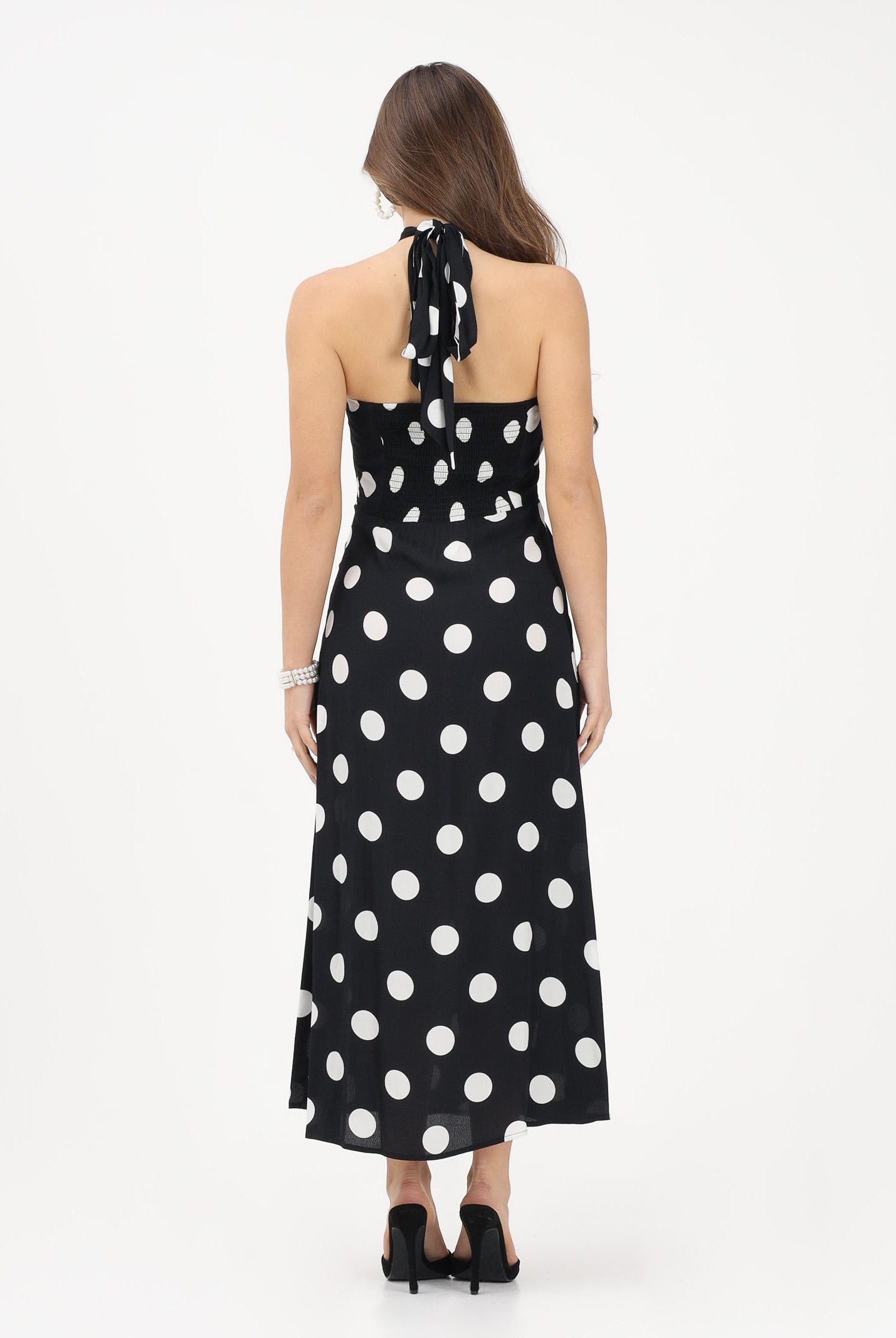 MAR DE MARGARITAS Abito midi Paula nero da donna con maxi pois MMABW01536 NE140 Mar de margaritas
