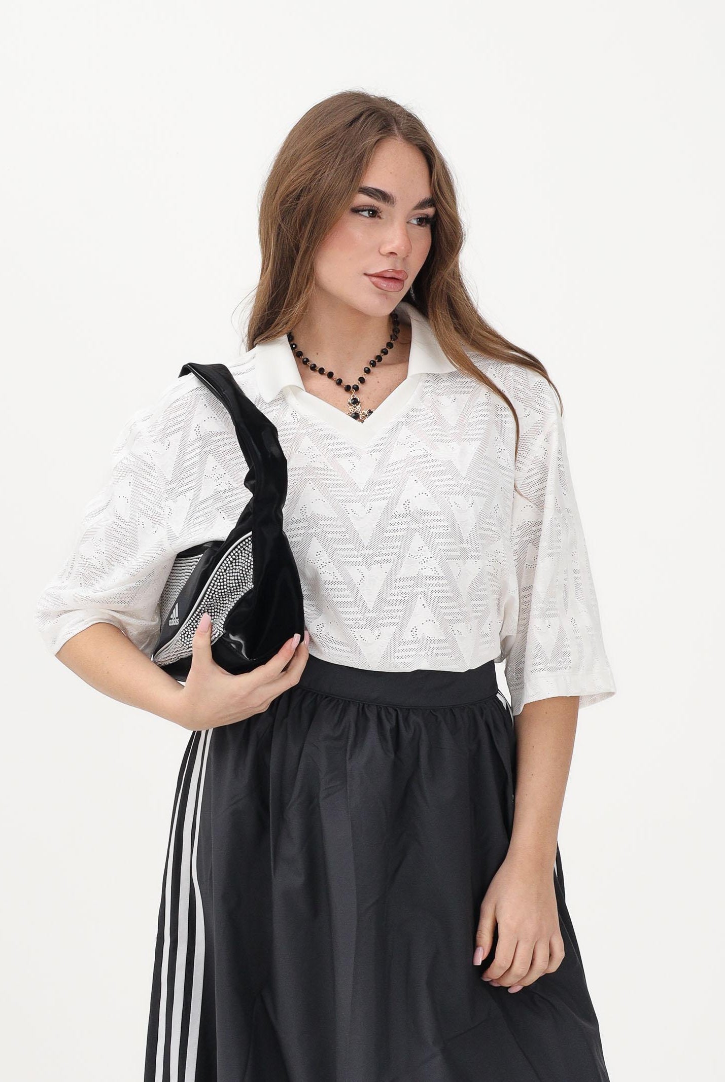ADIDAS ORIGINALS Polo a manica corta in pizzo bianca da donna KC6427 . ADIDAS ORIGINALS