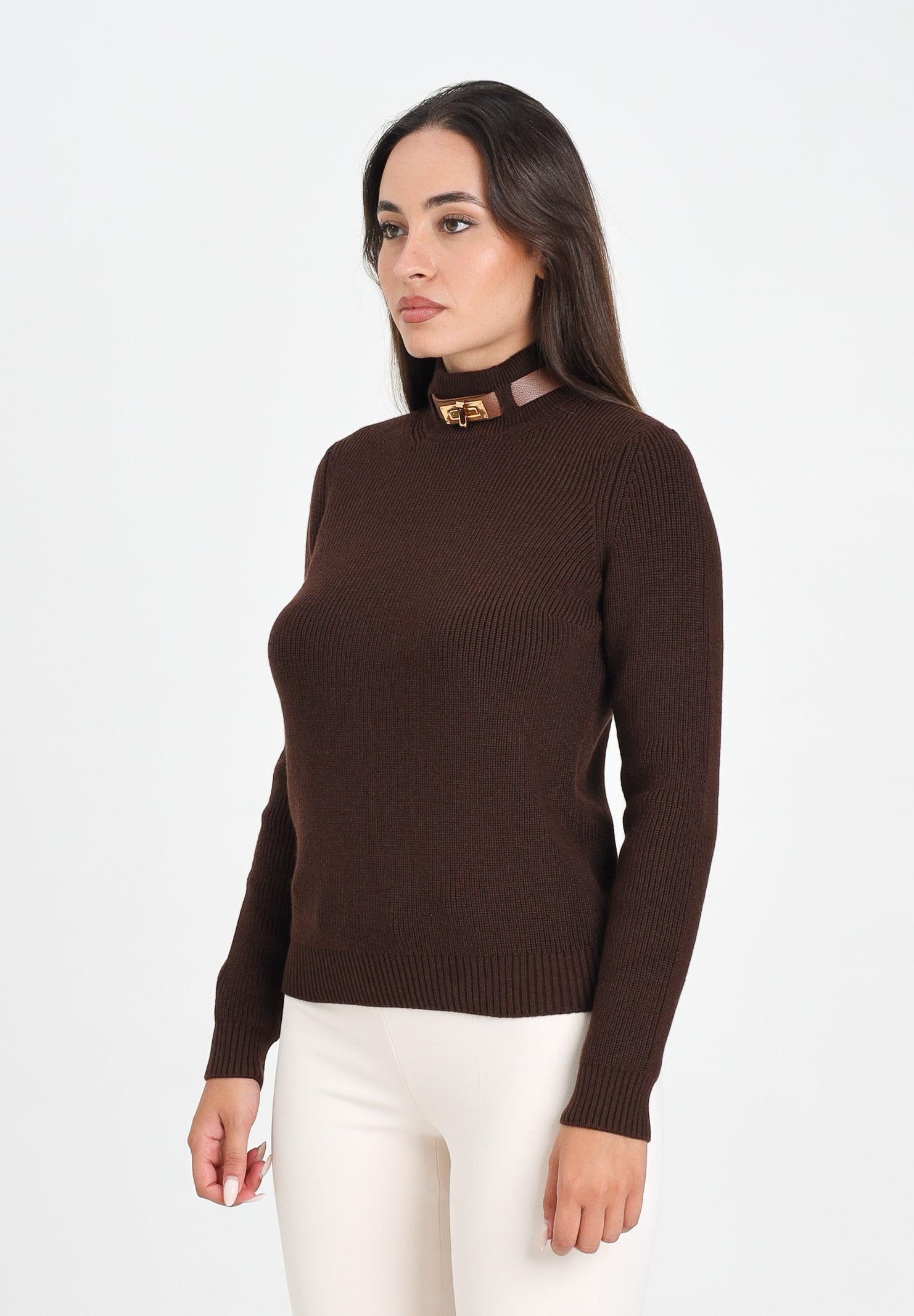 ELISABETTA FRANCHI Maglioncino a collo alto color caffè da donna con cinturino gioiello MK05S56E2 EA3 ELISABETTA FRANCHI