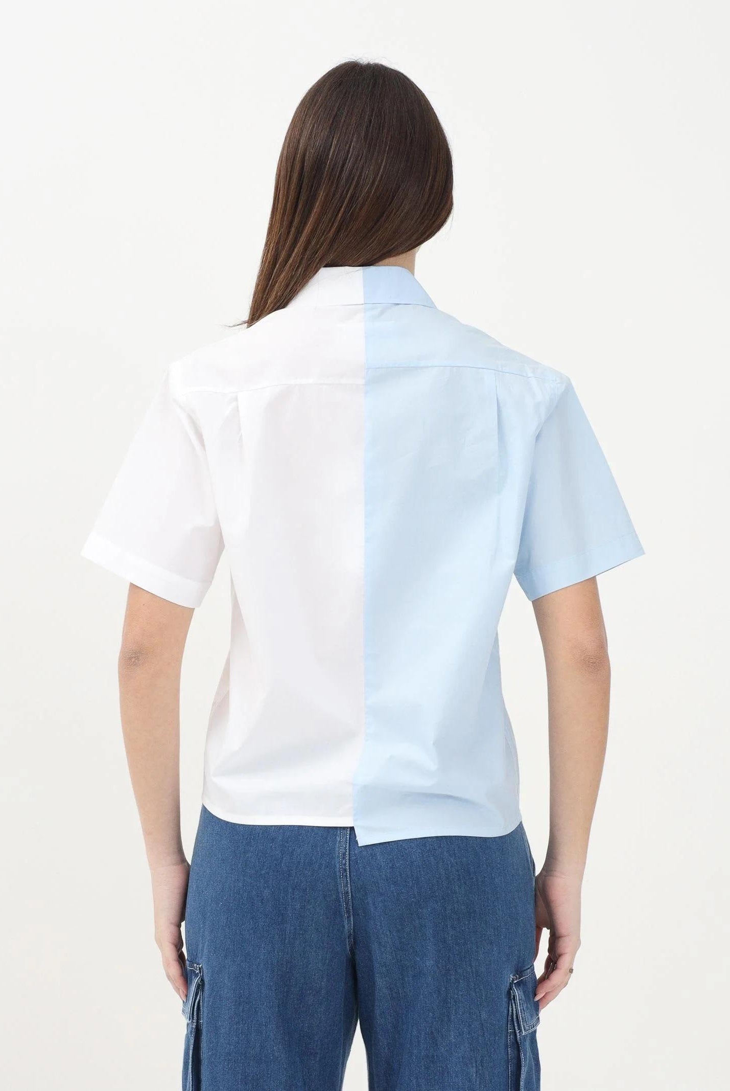 MAISON MARGIELA Camicia a maniche corte bianca e azzurra per donna, ragazzi e bambini con stampa Numbers M60761MM014 M6C29 MAISON MARGIELA