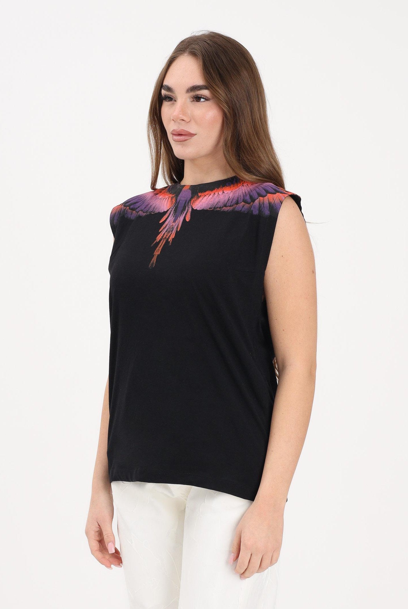 MARCELO BURLON COUNTY OF MILAN T-shirt smanicata nera da donna con stampa ali 26ECM30101 NEVIAR MARCELO BURLON COUNTY OF MILAN