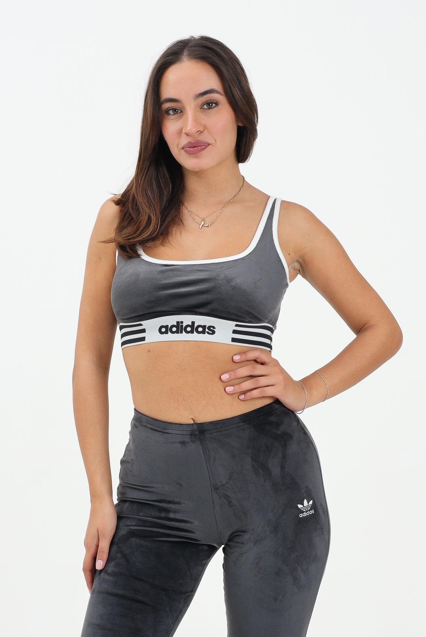 ADIDAS ORIGINALS Top sportivo Winterized in velluto grigio da donna JW7282 ADIDAS ORIGINALS