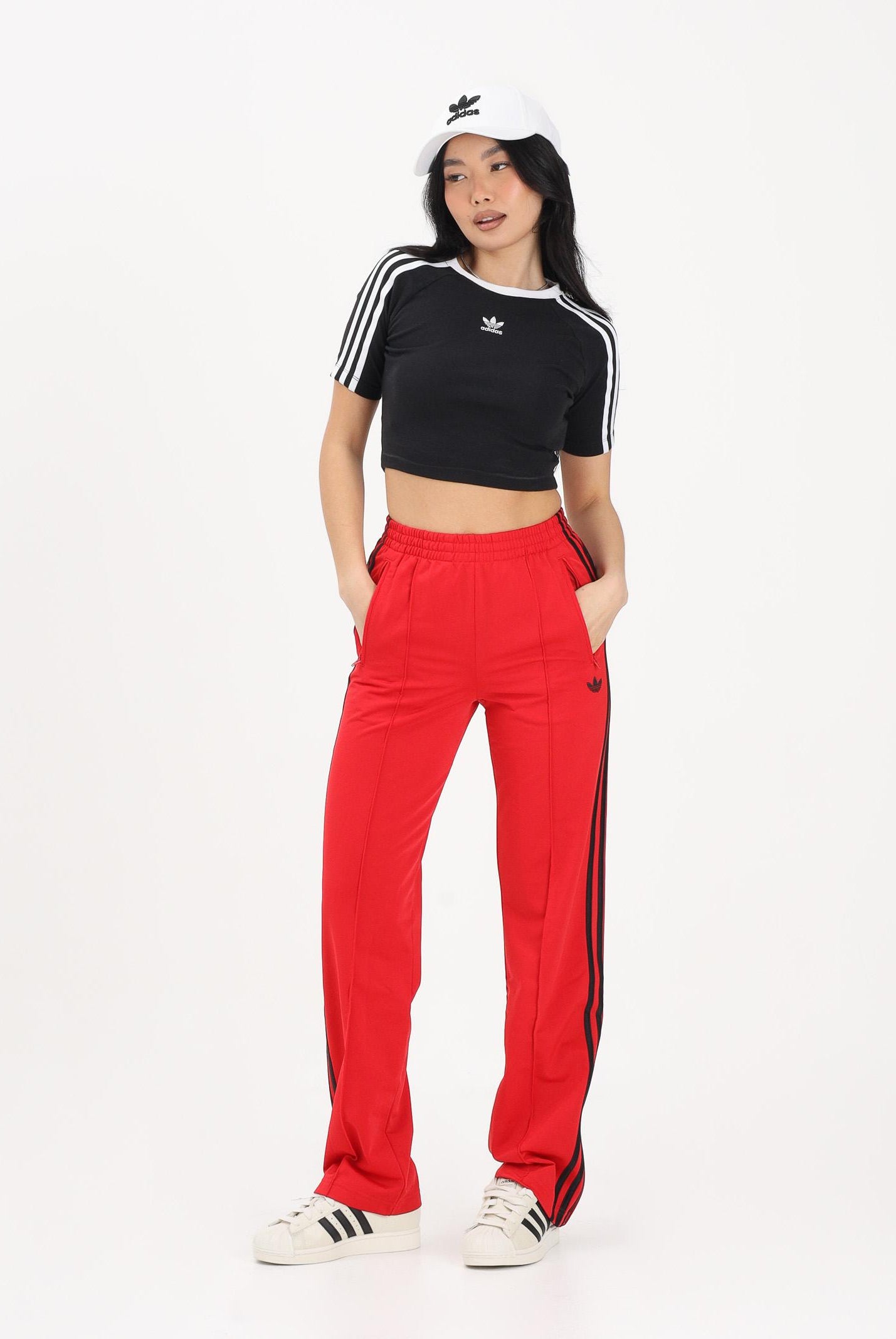 ADIDAS ORIGINALS Pantalone sportivo FIREBIRD CLASSIC rosso e nero da donna KD3648 . ADIDAS ORIGINALS