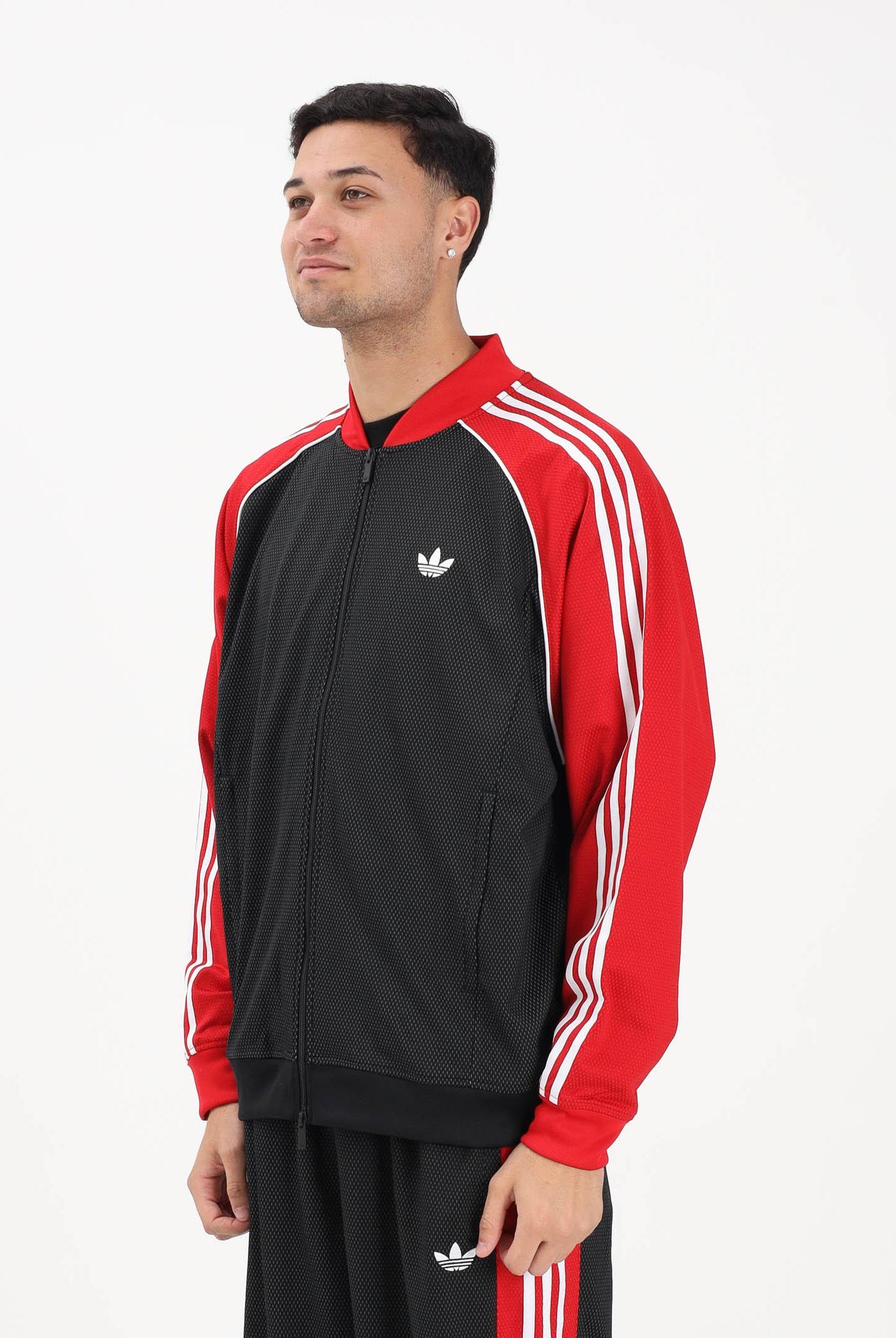 ADIDAS ORIGINALS Felpa con zip SST LOOSE MESH nera e rossa da uomo KE0115 . ADIDAS ORIGINALS