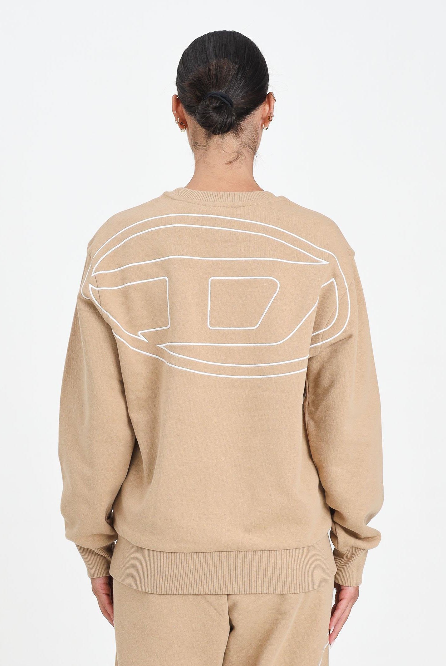 DIESEL Felpa girocollo beige per donna, ragazzi e bambini con maxi ricamo Oval D J022740GYCJ K726 DIESEL
