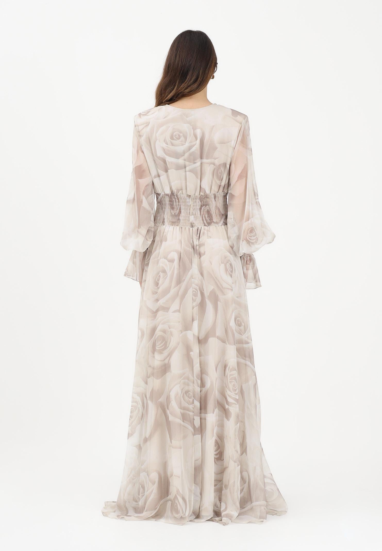 SHIT Abito lungo beige da donna con delicata fantasia floreale SH26052 NURO SHIT