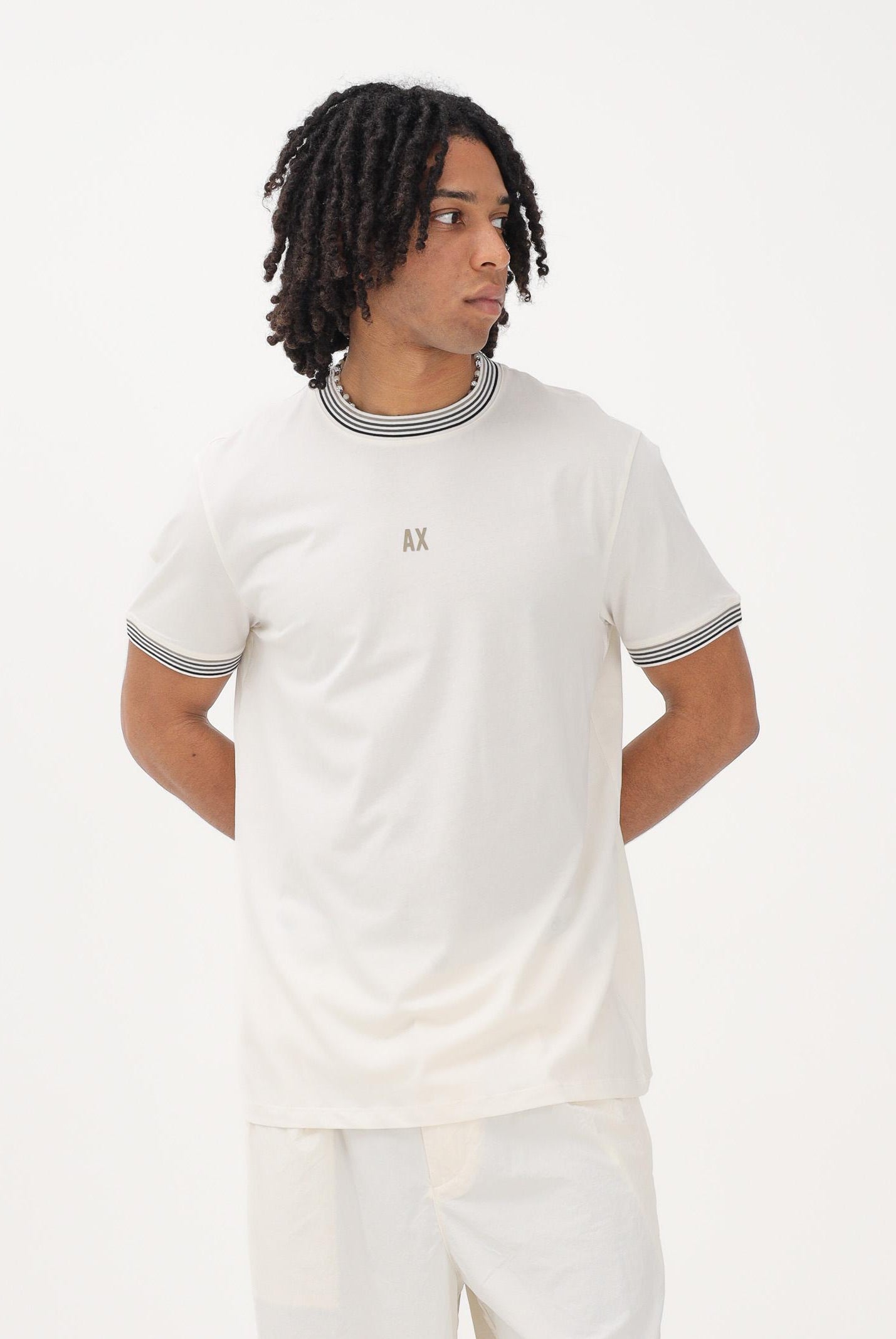 ARMANI EXCHANGE T-shirt a manica corta panna da uomo con logo XM002451AF10356 U1074 ARMANI EXCHANGE