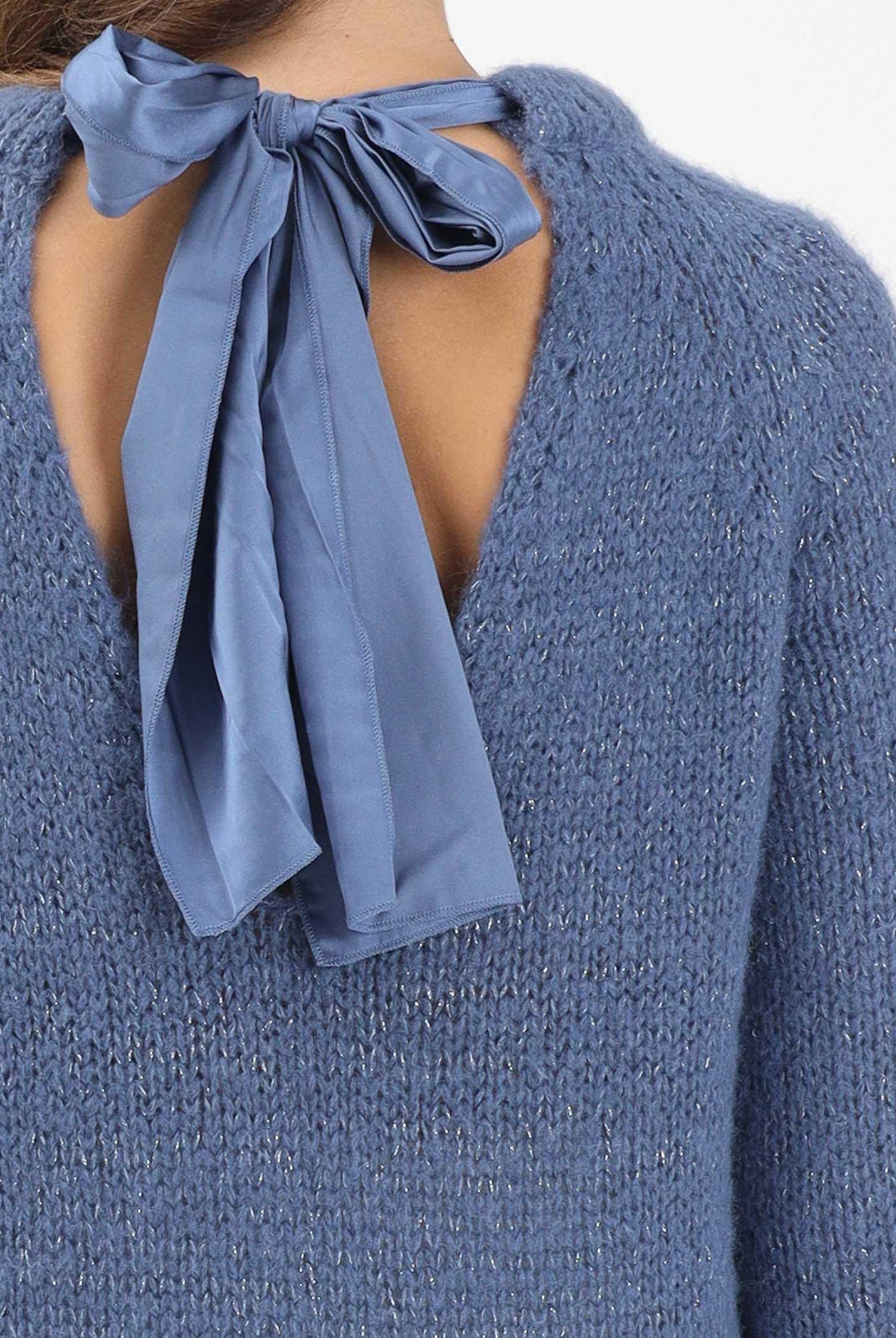 ONLY Maglioncino girocollo celeste da donna con fiocco sul retro 15353235 VintageIndigo ONLY