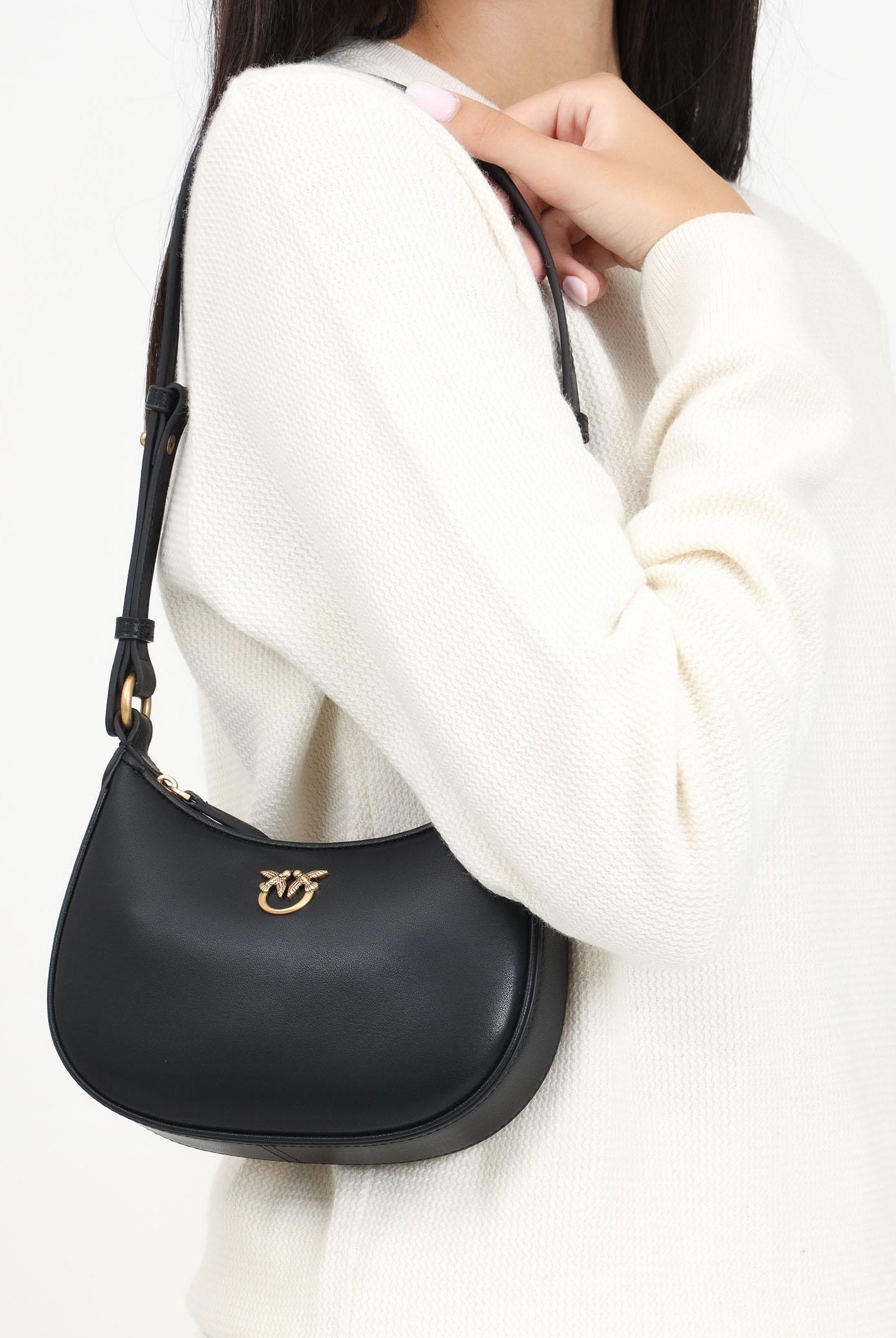 PINKO Borsa a spalla Half Moon nera da donna 103538A0F1 Z99Q PINKO