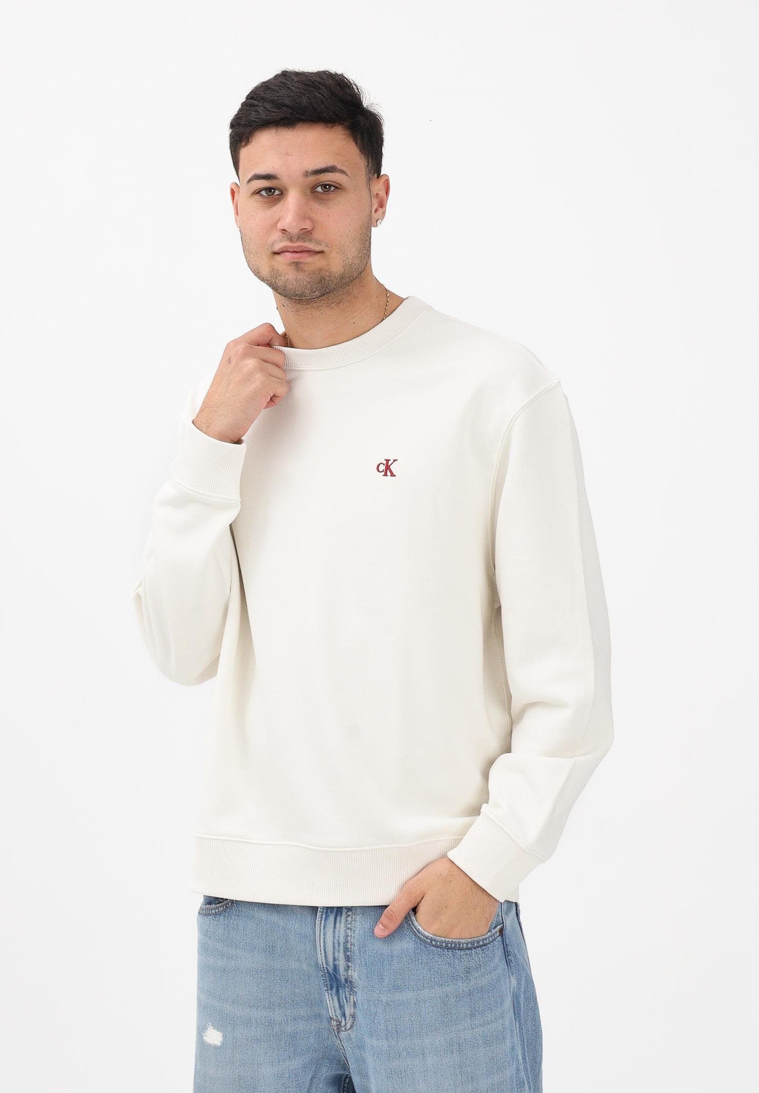 CALVIN KLEIN JEANS Felpa girocollo panna da uomo con logo LV04RC296GYAS . CALVIN KLEIN JEANS