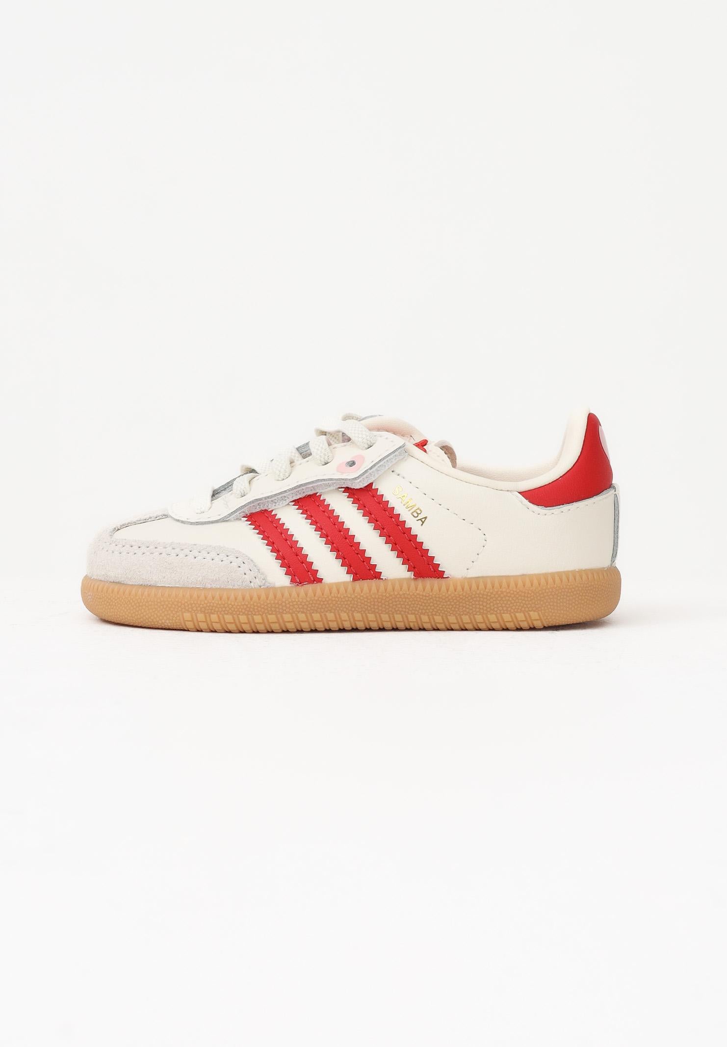 ADIDAS ORIGINALS Sneakers SAMBA ELASTIC LACES beige e rosse da neonato KI6682 . ADIDAS ORIGINALS