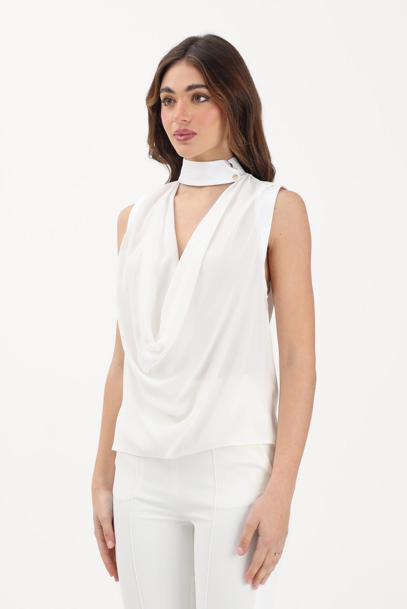 ELISABETTA FRANCHI Top elegante avorio da donna in georgette di viscosa CA13461E2 360 ELISABETTA FRANCHI