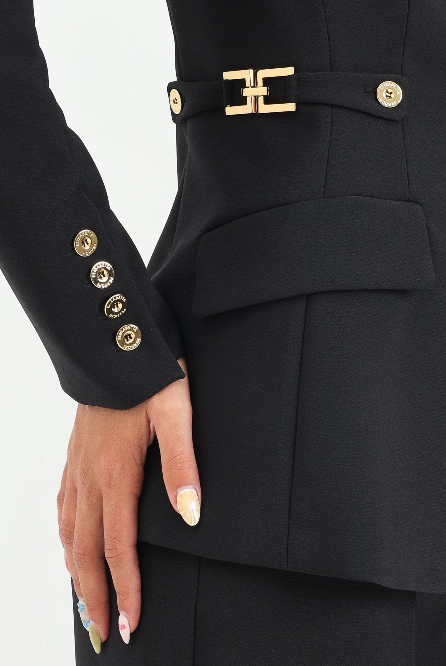ELISABETTA FRANCHI Giacca monopetto nera da donna con dettagli gioiello GI17556E2 110 ELISABETTA FRANCHI