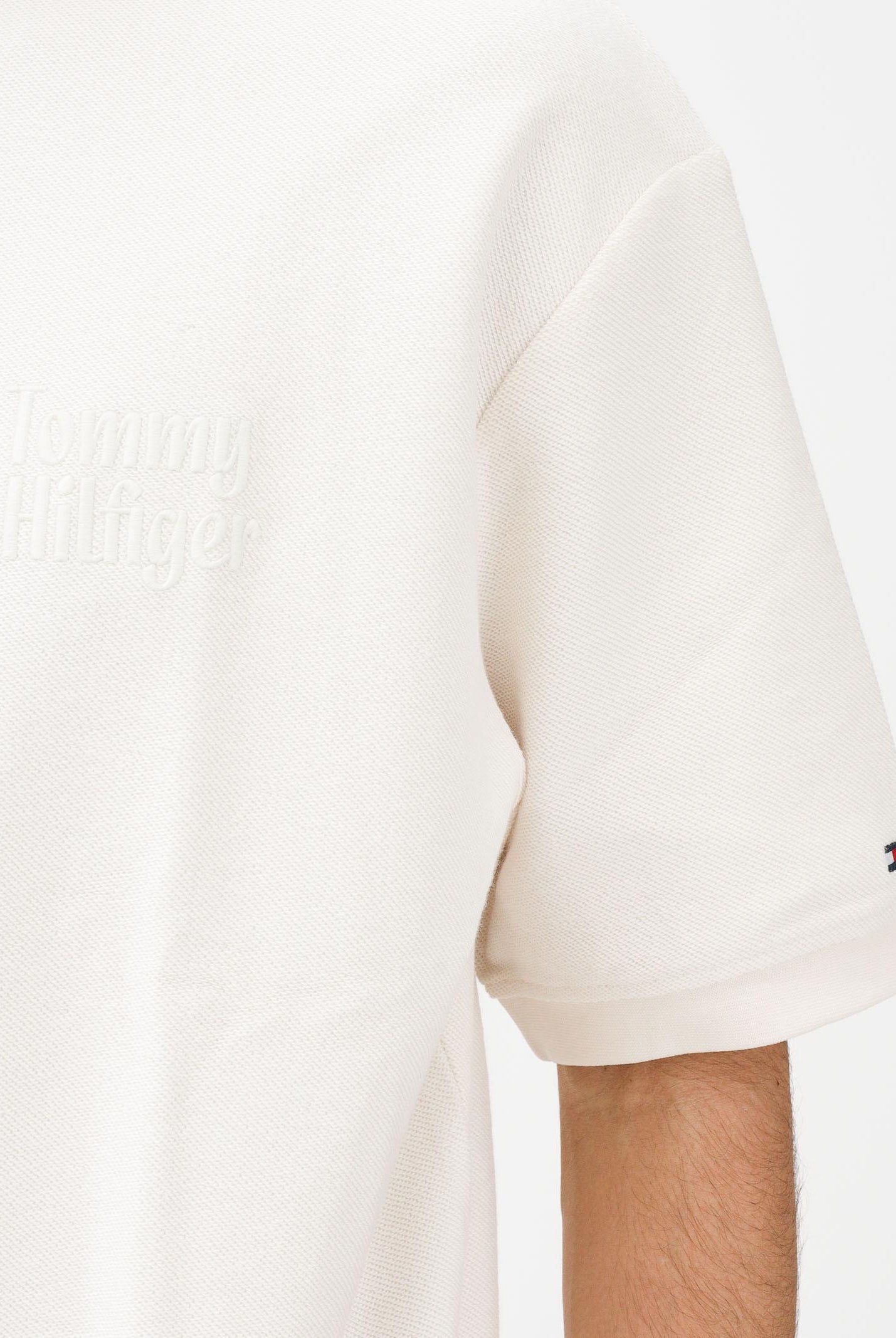 TOMMY HILFIGER T-shirt a manica corta panna da uomo con ricamo logo MW0MW41430 Z00 TOMMY HILFIGER