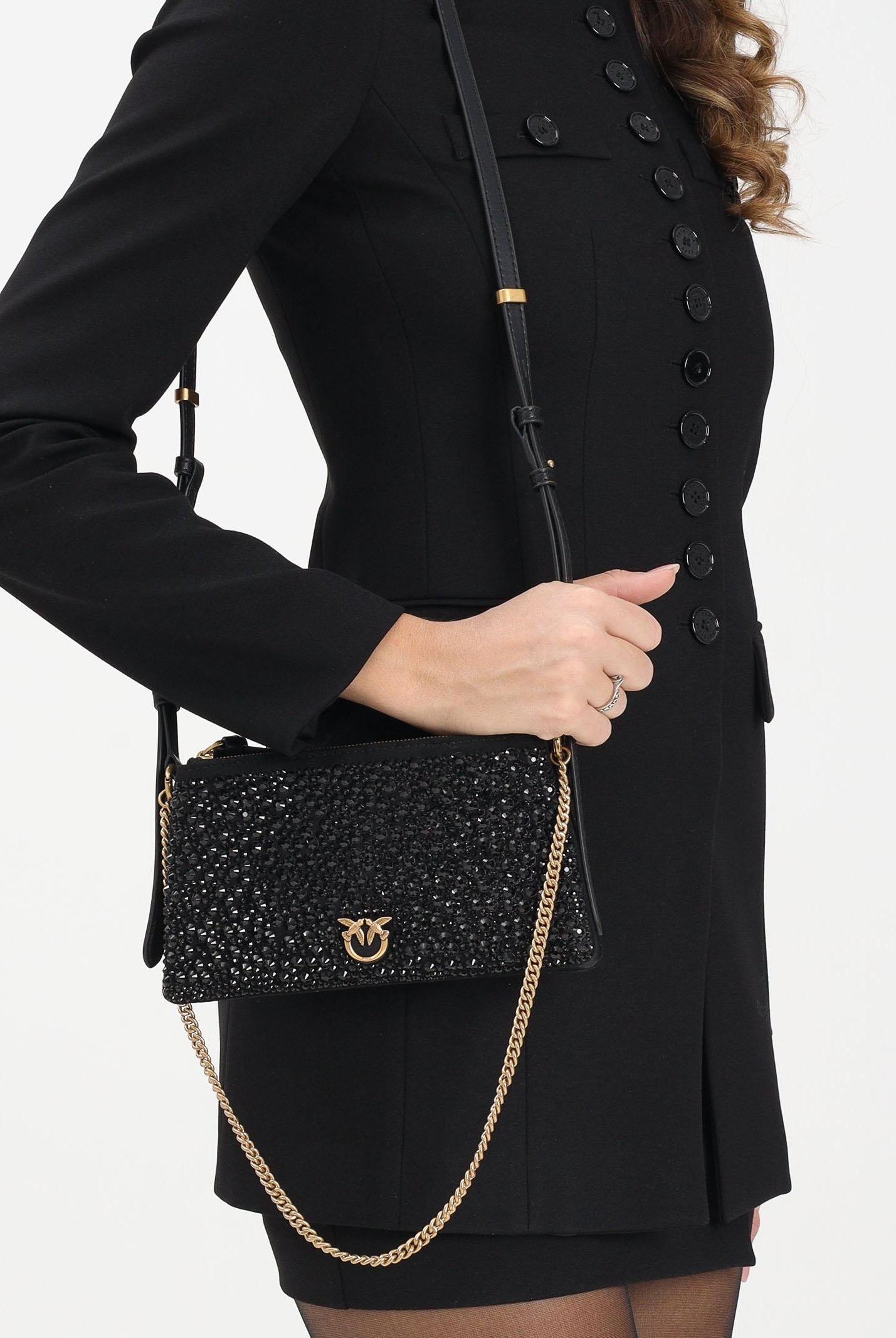 PINKO Borsetta Mini Double full strass nera da donna 105359A2WF Z99Q PINKO