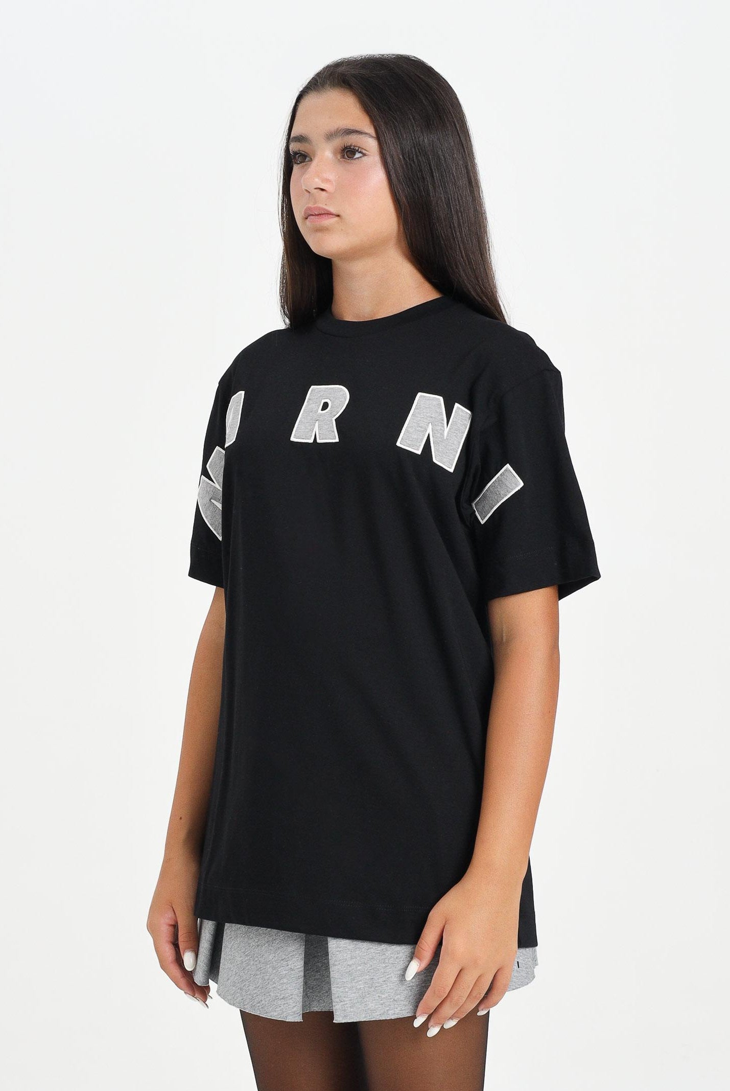 MARNI T-shirt a manica corta nera per donna, ragazzi e bambini con ricamo logo M01265M00RF 0M90D MARNI