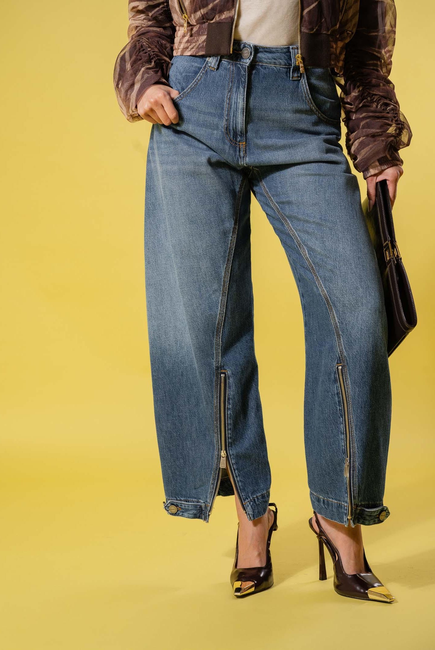 PINKO Jeans balloon SICURO ZIP realizzato in blue denim con scoloriture da donna 105680A33X PJD PINKO