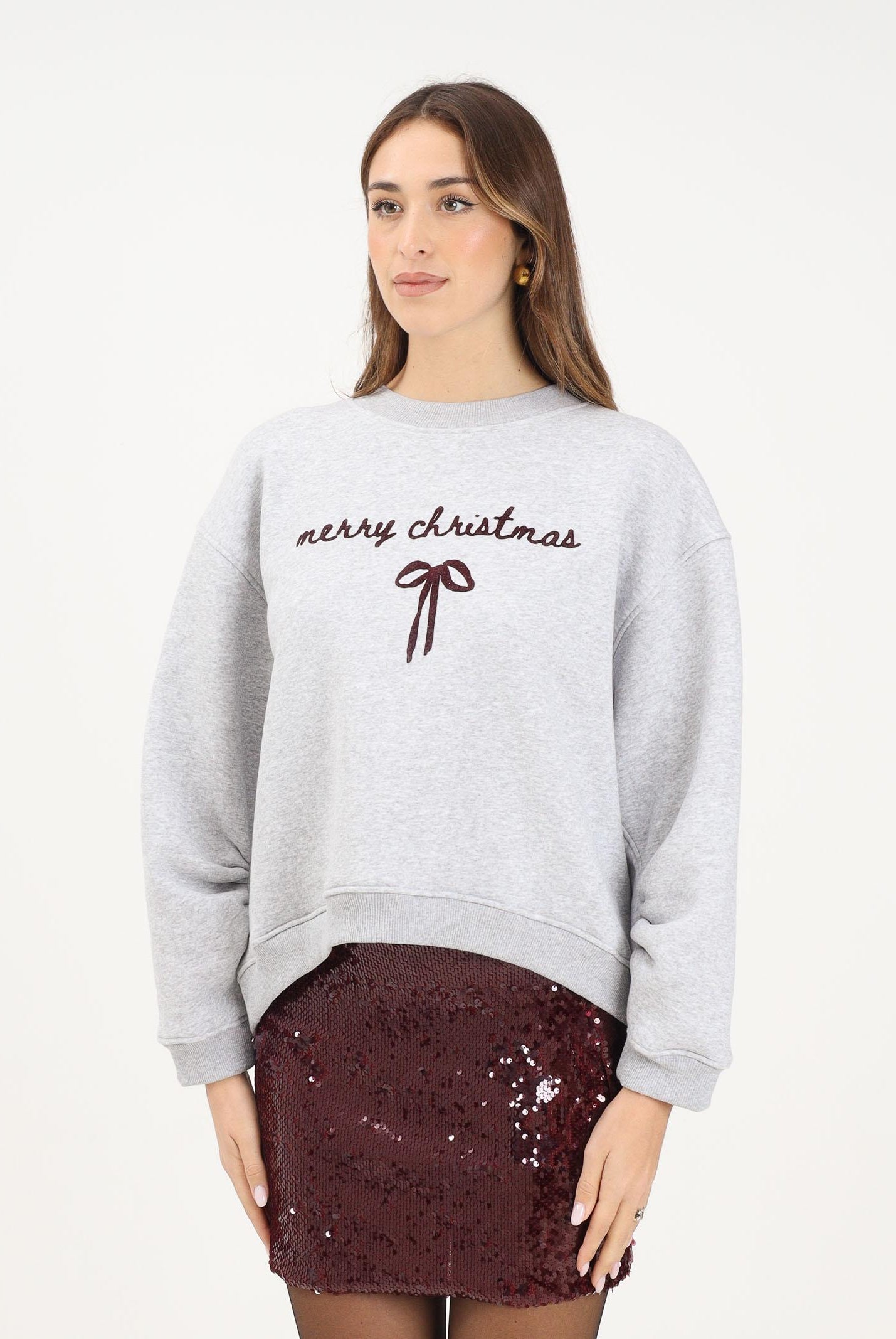 VICOLO Felpa girocollo grigia da donna con ricamo RF0610 GR VICOLO