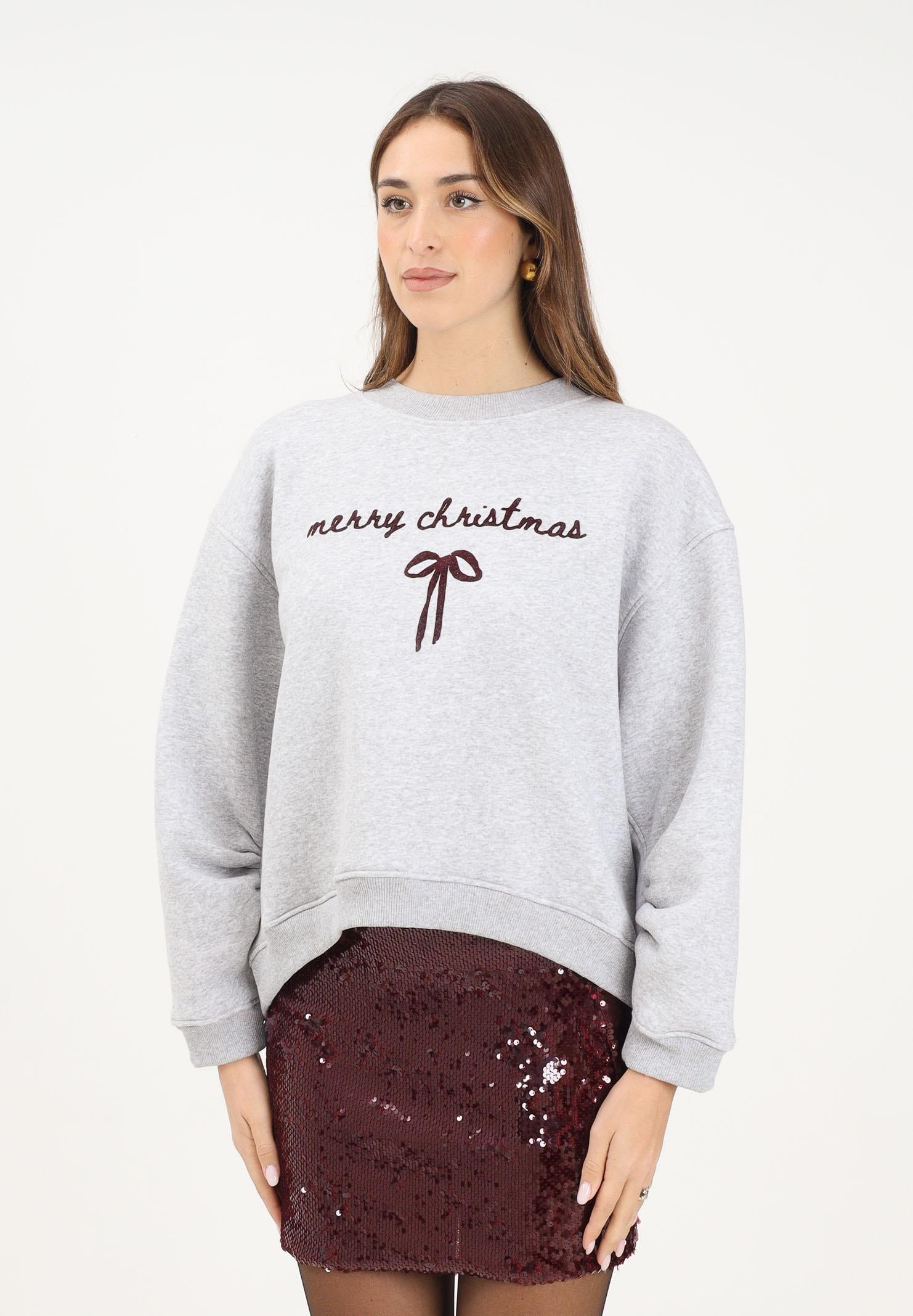 VICOLO Felpa girocollo grigia da donna con ricamo RF0610 GR VICOLO