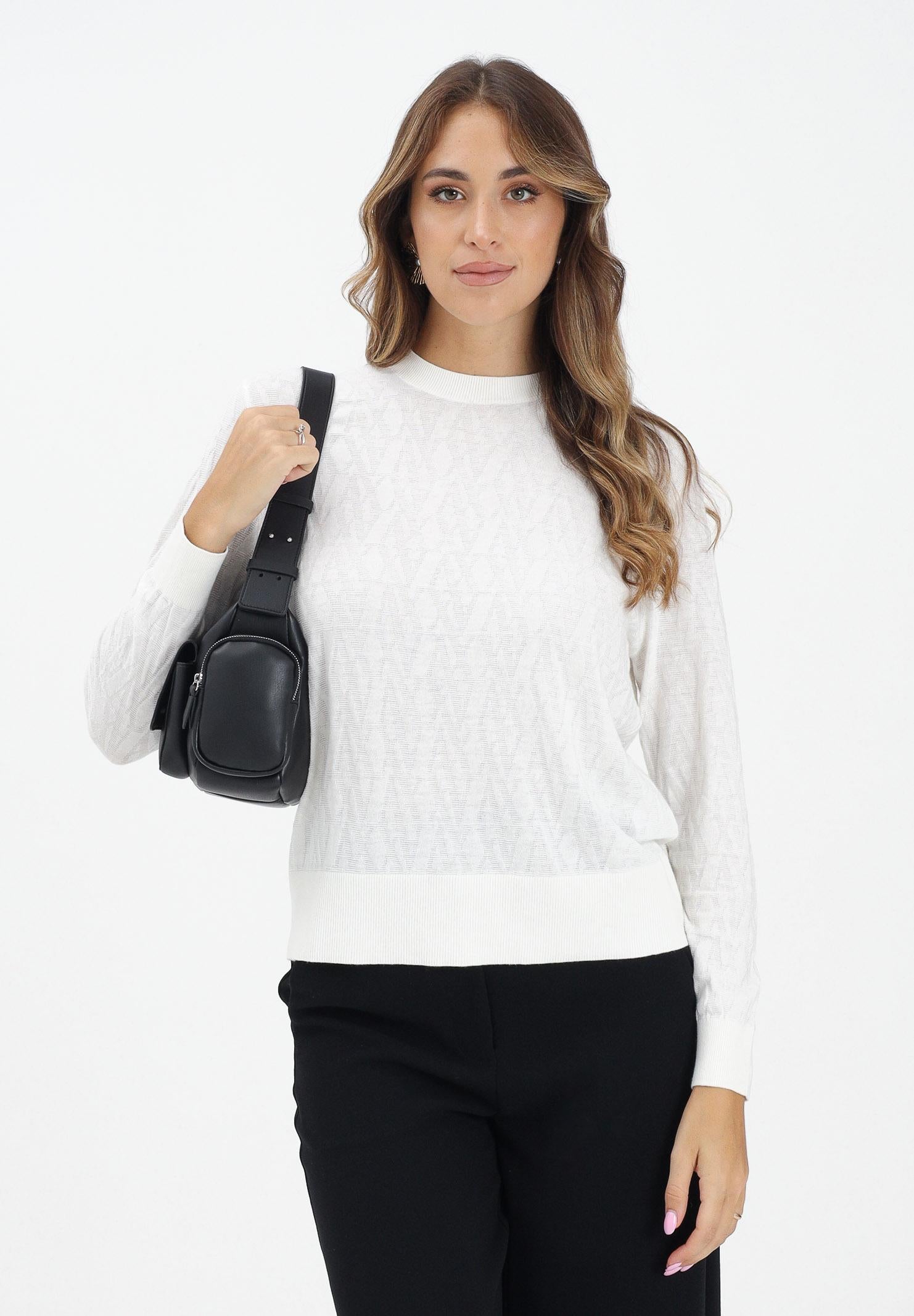 ARMANI EXCHANGE Maglionciono girocollo bianco da donna con logo all-over XW001317AF16619 F0060 ARMANI EXCHANGE