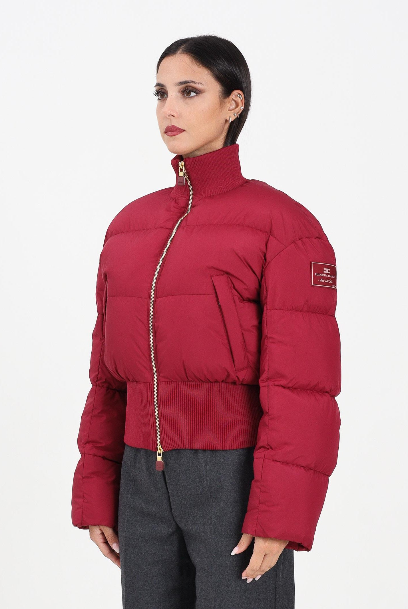 ELISABETTA FRANCHI Bomber ciliegia da donna con patch logo PI85D56E2 EA5 ELISABETTA FRANCHI