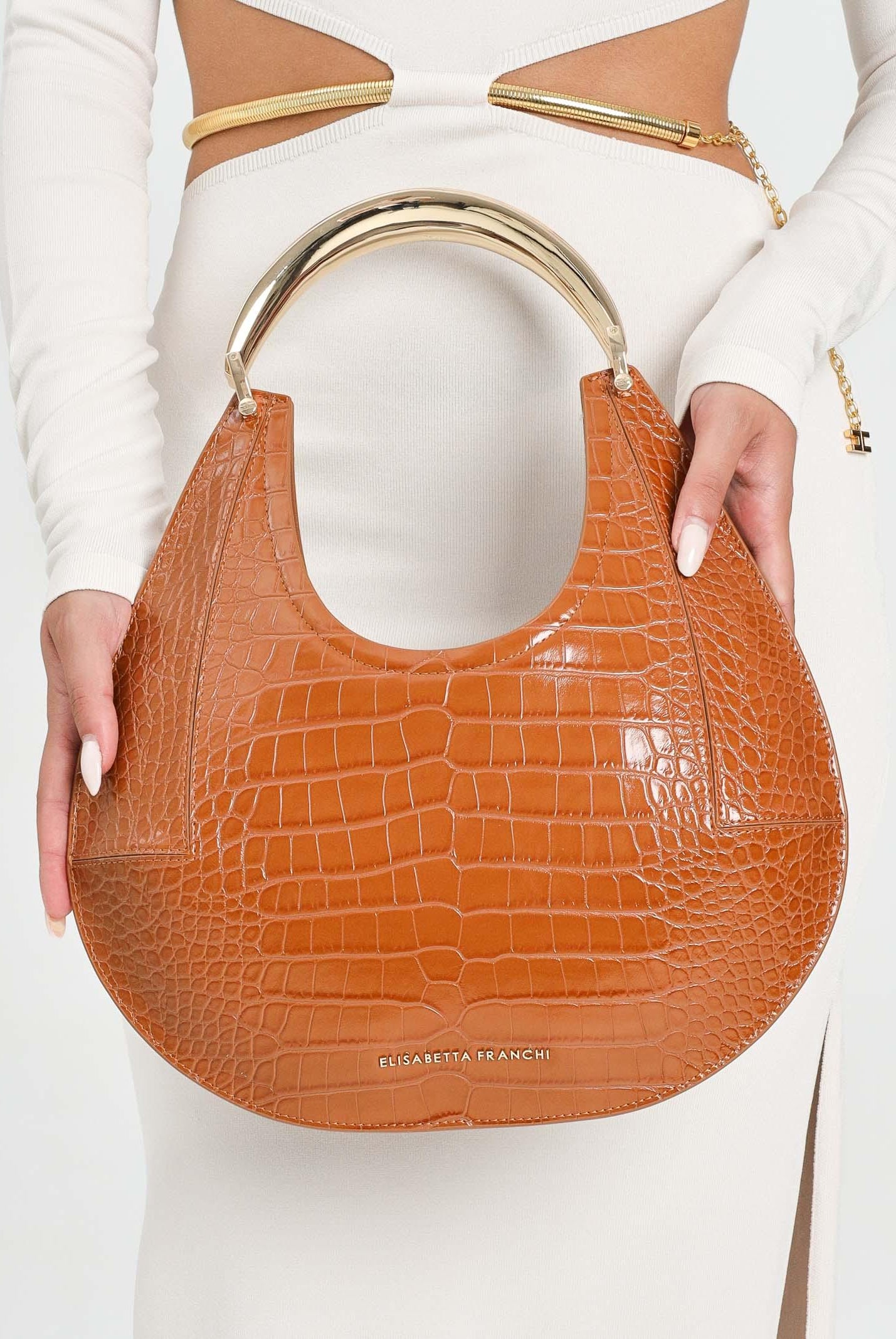 ELISABETTA FRANCHI Borsa a mano color cammello da donna con stampa cocco BS28A56E2 EC1 ELISABETTA FRANCHI